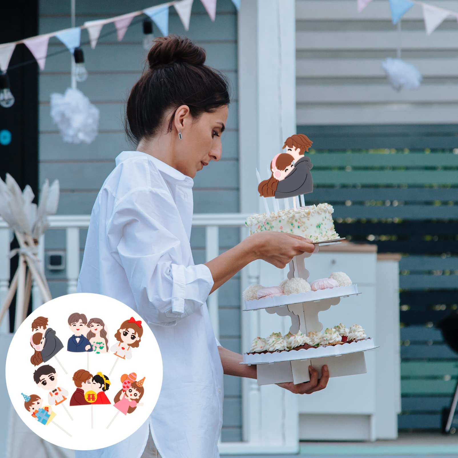 7pcs Valentine's Day Cake Toppers - Heart-Shaped Cake Inserts & Decorative Cards for Romantic Cakes, Cupcakes and Party Desserts - Perfect for Valentine's Day Celebrations, Wedding Anniversaries and Romantic Date Nights