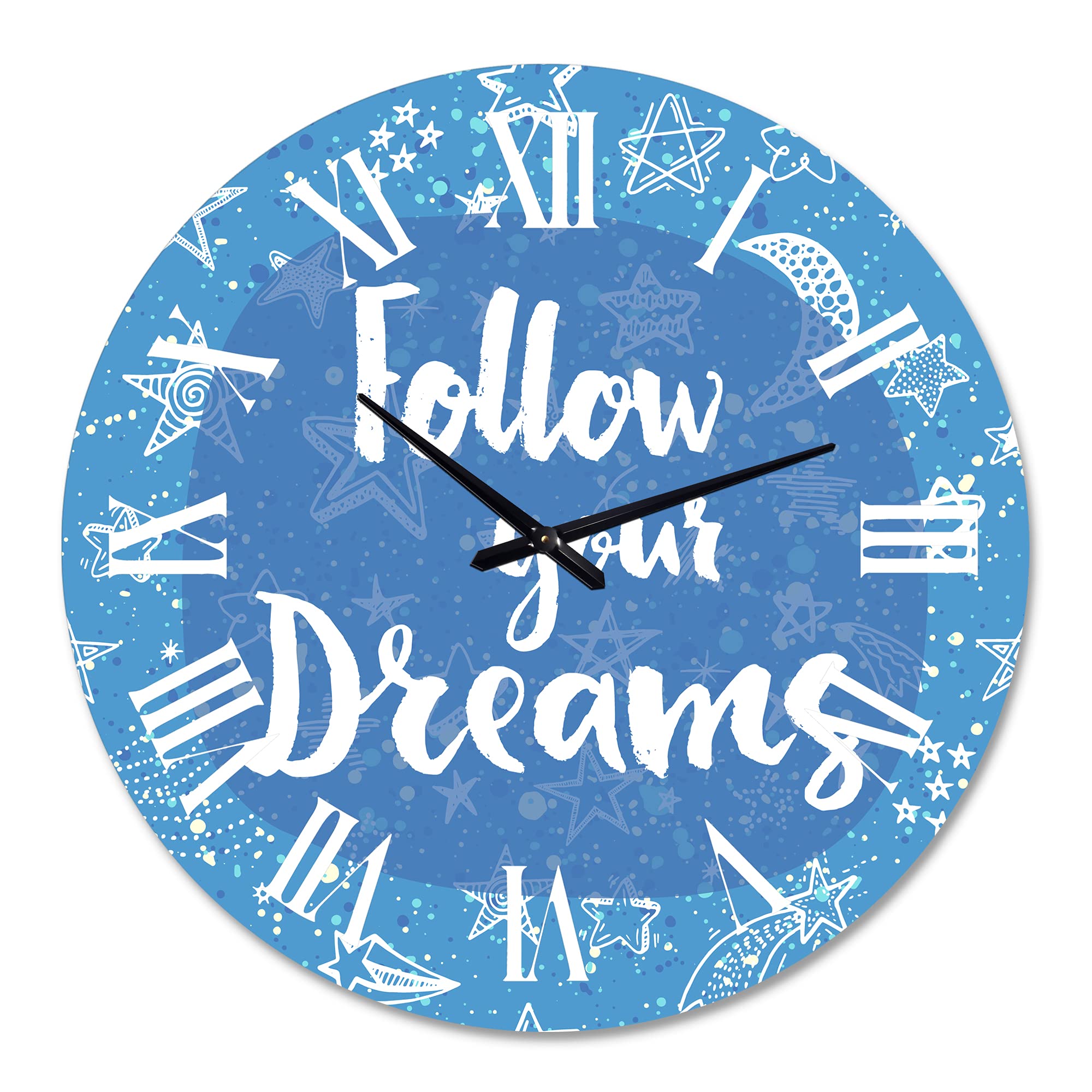 DesignQ Modern Wall Clock 'Follow Your Dreams II' - Large Inspirational Quote Clock for Office & Home Decor | Perfect Motivational Gift for Work Spaces & Living Rooms
