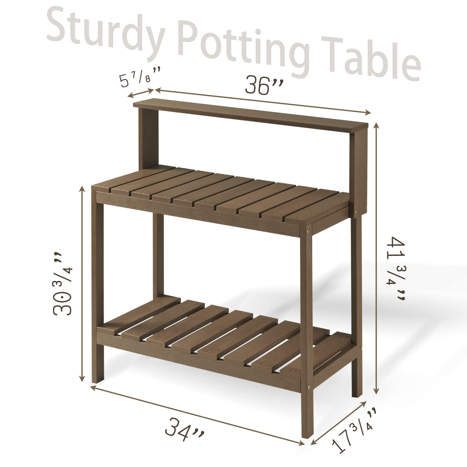 Efurden Outdoor Potting Bench Table - Durable Poly Lumber Gardening Workstation with Wood-Like Finish in Brown | Perfect for Planting, Transplanting & Organizing Garden Tools
