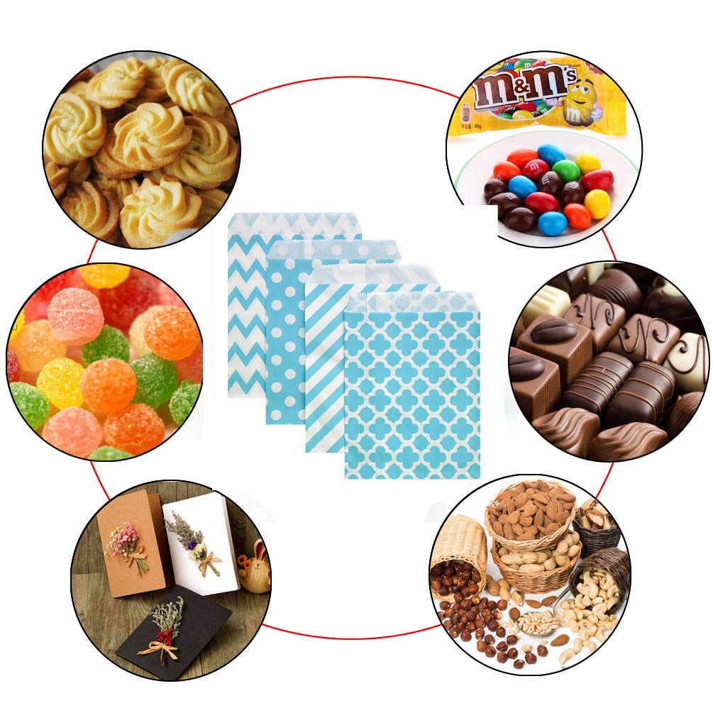 200 Pcs Blue Polka Dot Candy Buffet Bags - 5x7 Inch Small Cookie Treat Bags for Wedding, Birthday Party Favors - Perfect for Baby Showers, Bridal Showers & Holiday Events