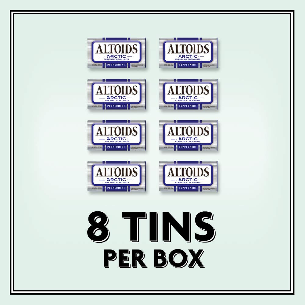 JÁCLER ALTOIDS Arctic Peppermint Mints - 1.2 Oz Tin (Pack of 8) | Strong Refreshing Breath Mints for Fresh Breath On-The-Go | Perfect for Office, Travel & After Meals