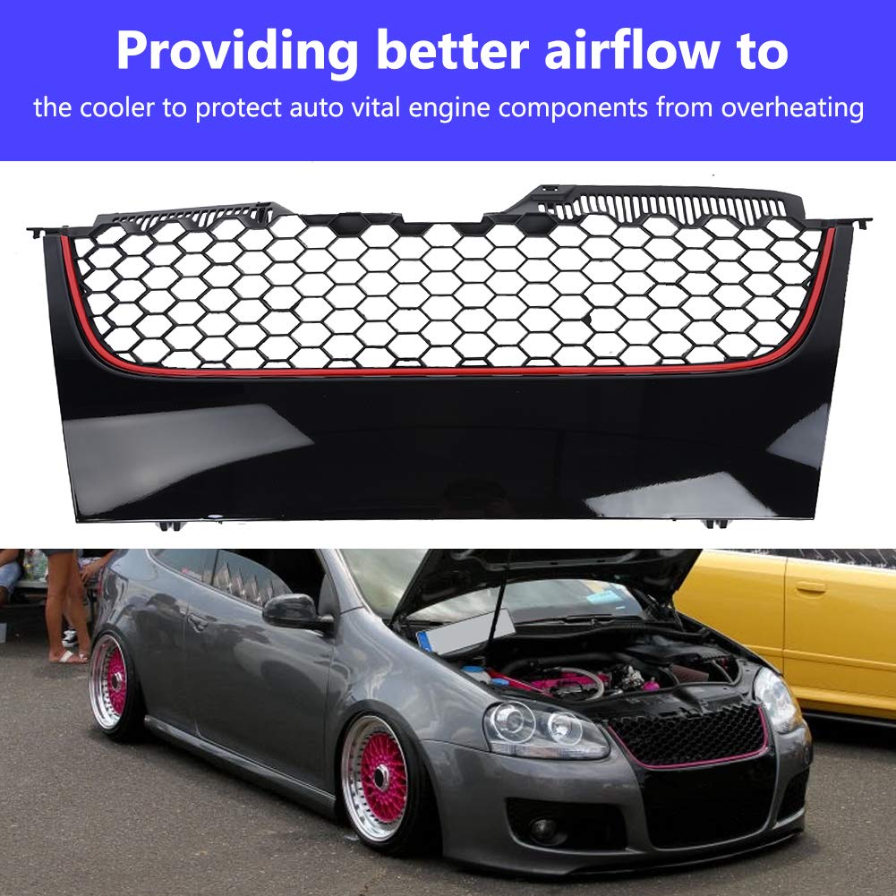 KIMISS Car Bumper Lower Grill Kit for Volkswagen Golf GTI MK5 & Jetta 5 (2006-2009) - 1PC Bumper Grill + 2PC Fog Light Grills + 1PC Lower Grill - Perfect for Car Upgrades & Replacement Parts
