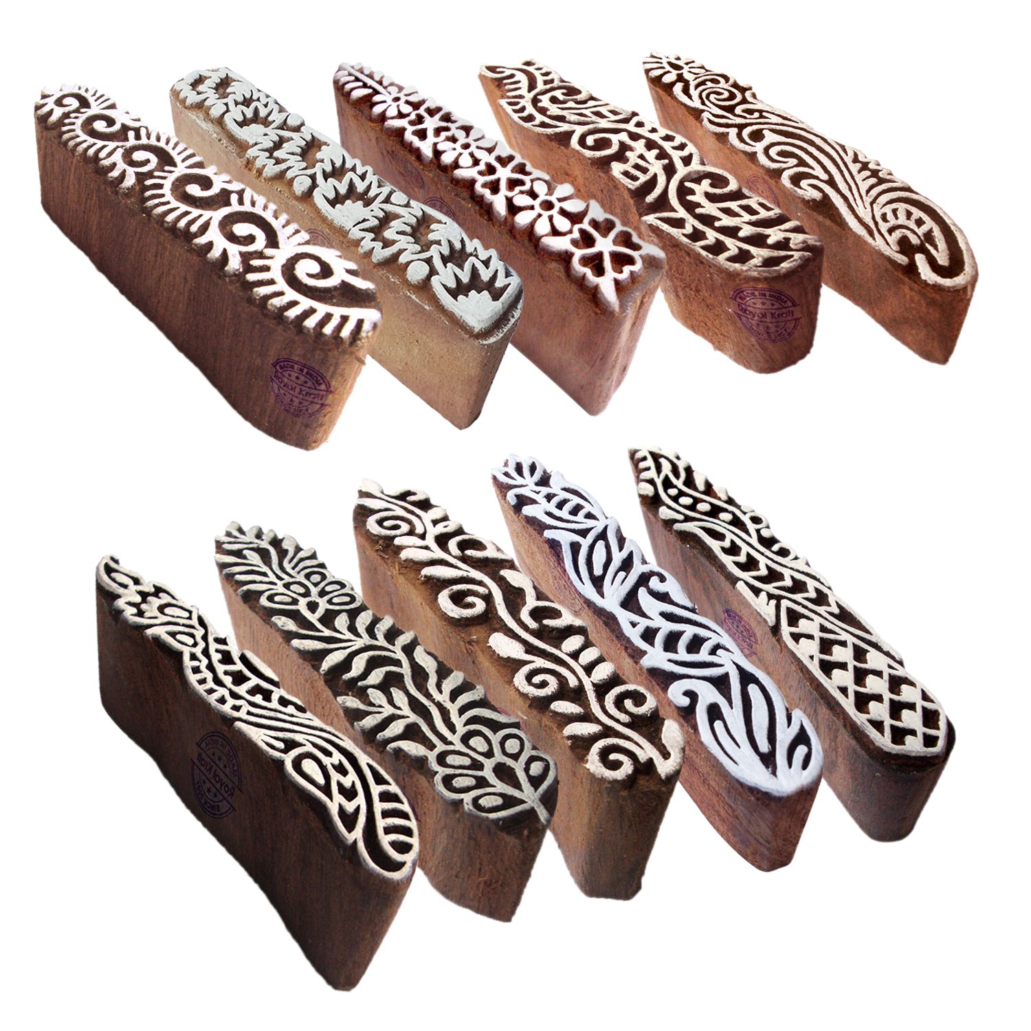 Clay Printing Stamps Set of 10 - Urban Border Design Wood Blocks for DIY Crafts, Scrapbooking & Card Making - Htag2157