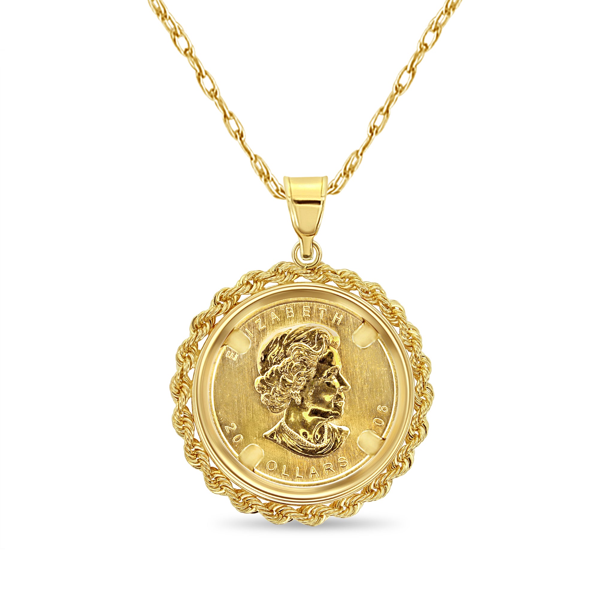 1/2OZ Canadian Maple Leaf Coin Necklace - 14k Yellow Gold Rope Bezel Pendant - Perfect for Gifts, Jewelry Collectors & Everyday Wear