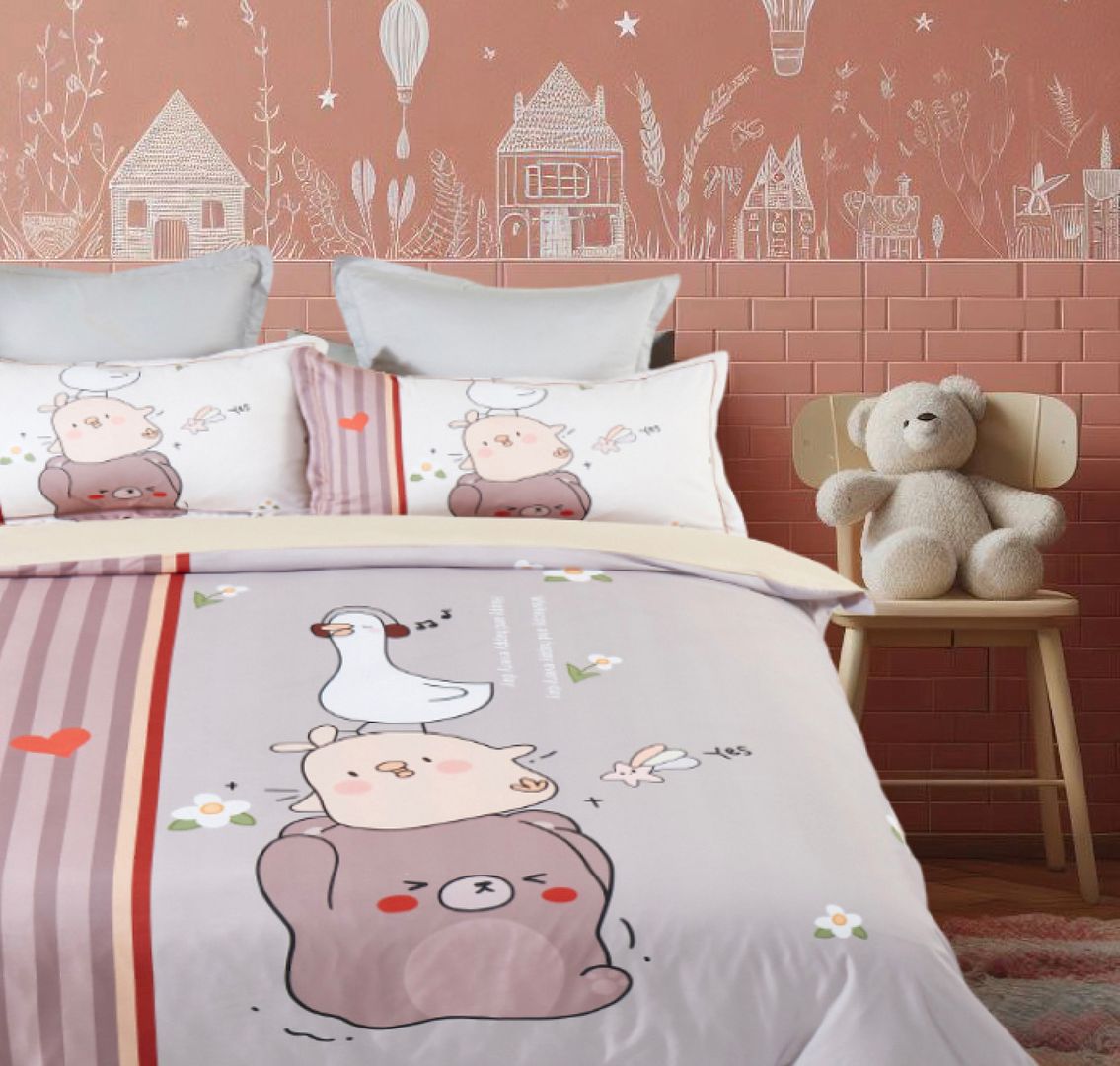 Soft Duck Print Kids Quilt Cover Set - Single Size Bedding for Boys & Girls - Perfect for Nursery, Toddler Room or Sleepovers