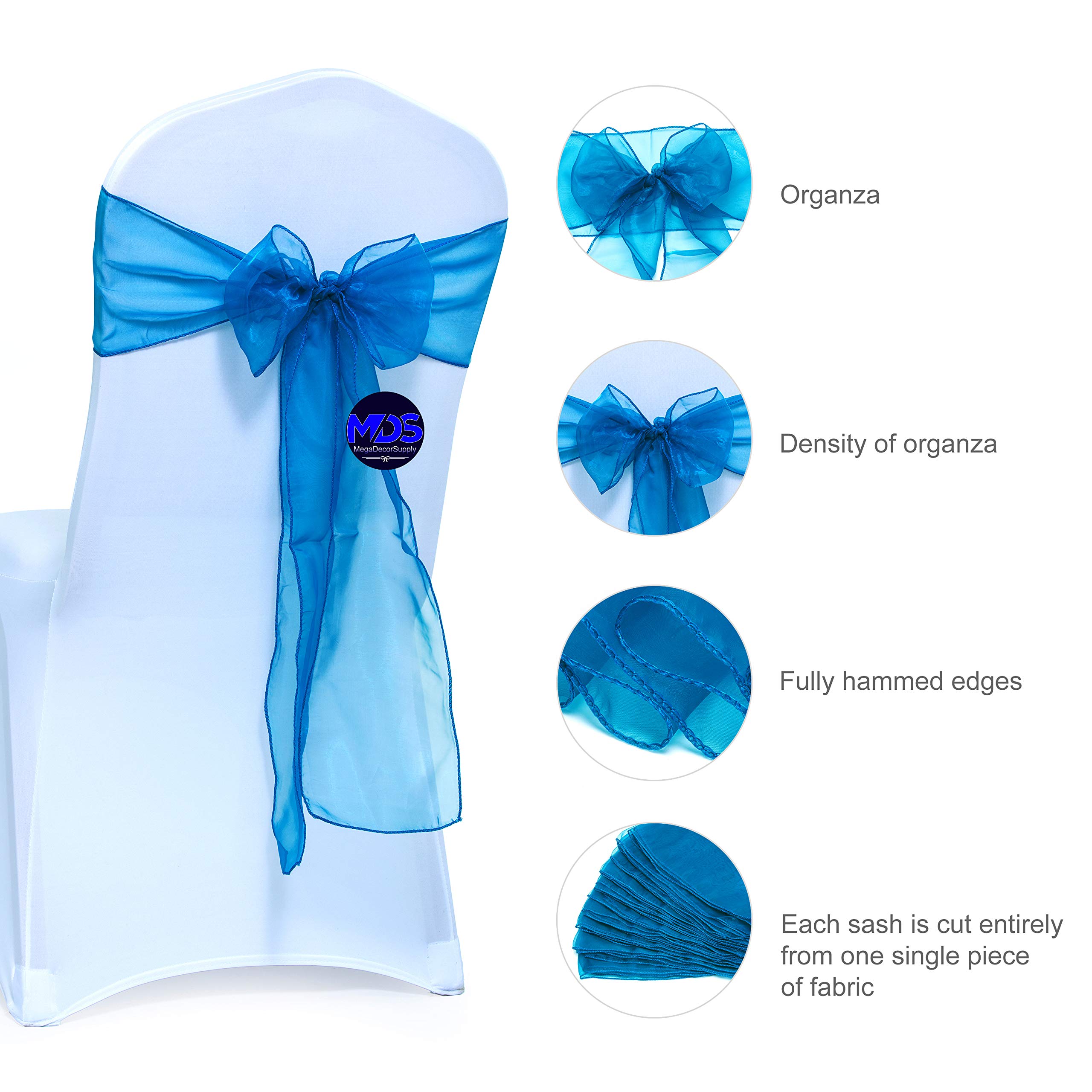 100 Pack Dark Teal Organza Chair Sashes - Wedding Reception Decor, Banquet Chair Bows, Restaurant Table Setting, Party Supplies - Perfect for Bridal Showers, Baby Showers & Formal Events