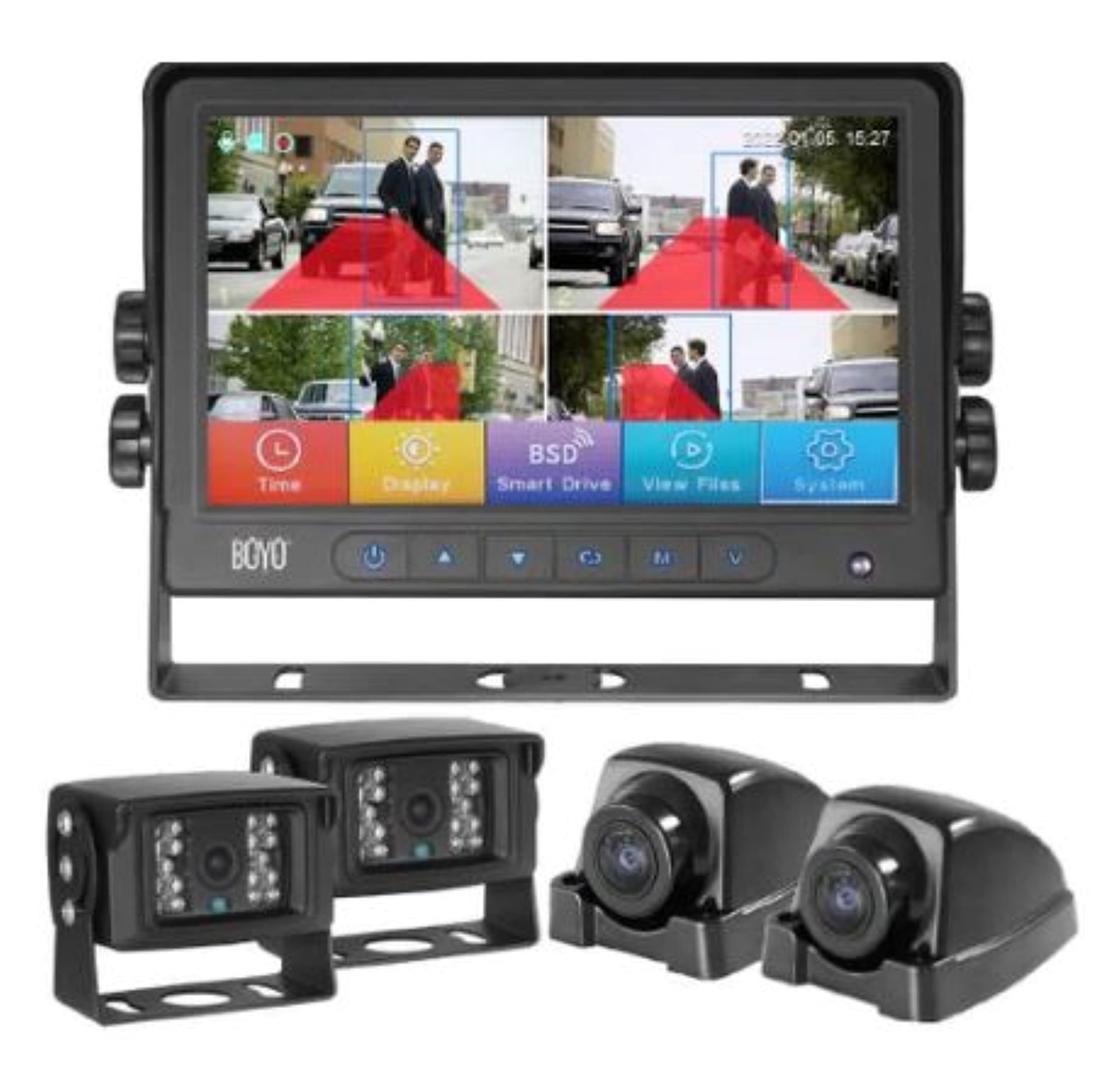 BOYO VTC700AI-4 7-Inch AHD Car Backup Monitor with 4 Channel AI Camera System - Intelligent Motion Detection & Parking Alert for Trucks, RVs, Trailers (Perfect for Night Driving & Reversing Safety)