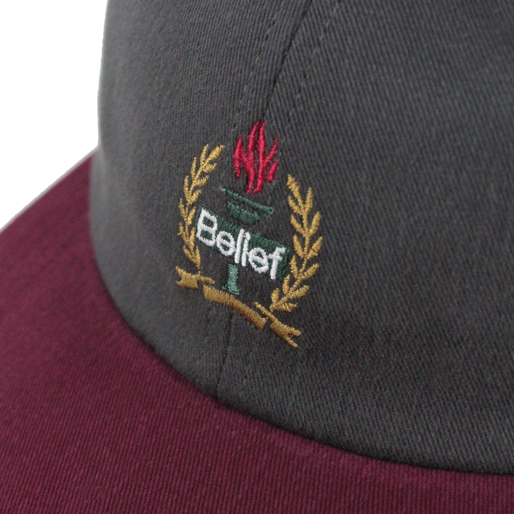 Belief NYC Liberty 6 Panel Baseball Cap - Graphite/Burgundy Adjustable Dad Hat for Men & Women - Perfect for Outdoor Sports, Casual Wear & Street Fashion