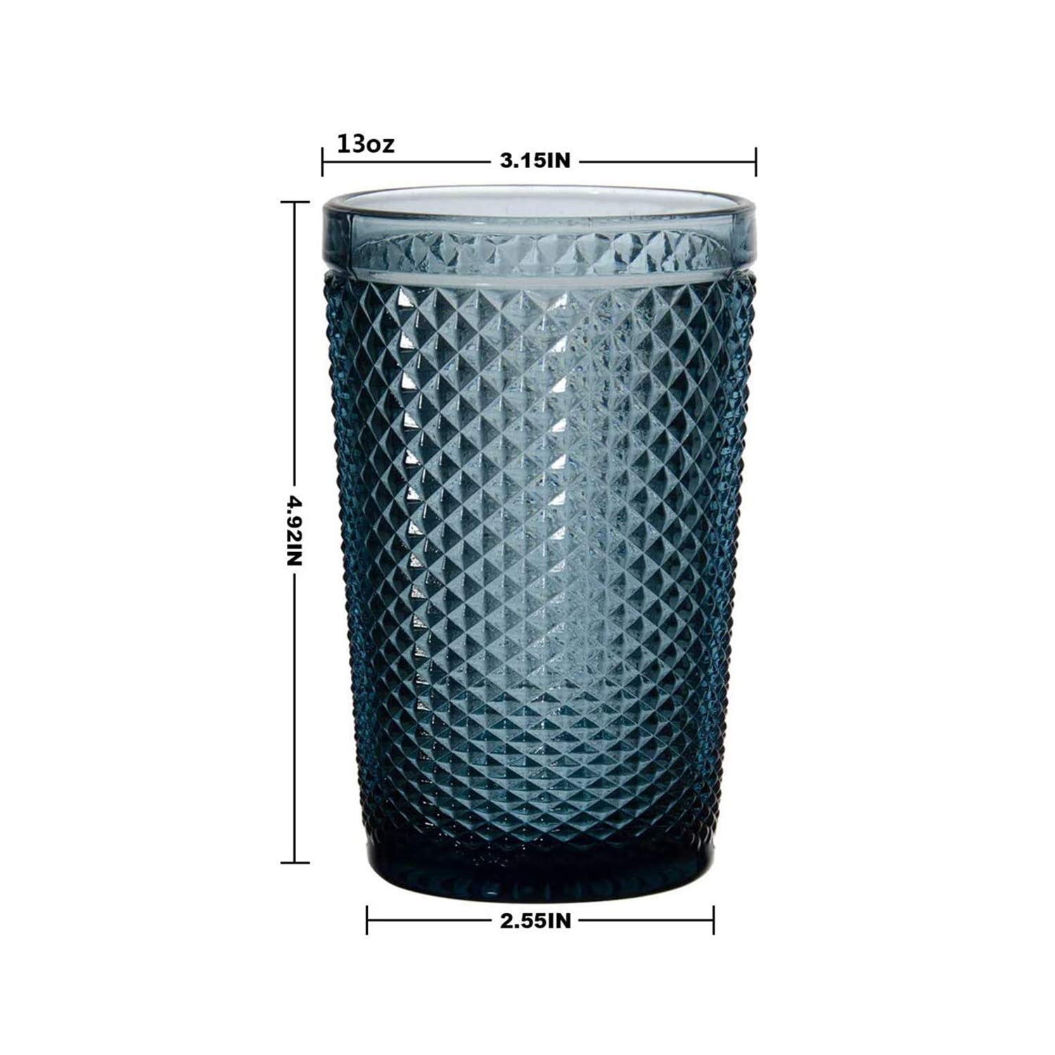 Vintage Studded Highball Tumbler Glasses - Set of 6 (13oz) for Iced Tea, Cocktails & Beverages - Perfect for Home Bars, Parties & Restaurants
