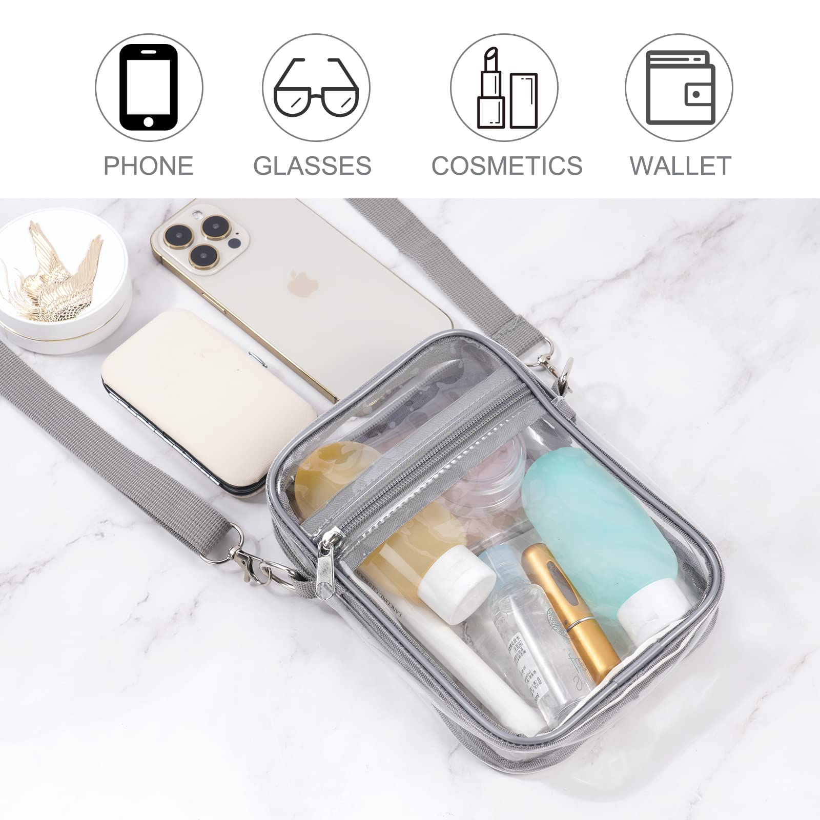 Stadium Approved Clear Crossbody Bag - Adjustable Shoulder Strap Transparent Messenger Purse for Concerts, Sports Events & Travel Security Checks