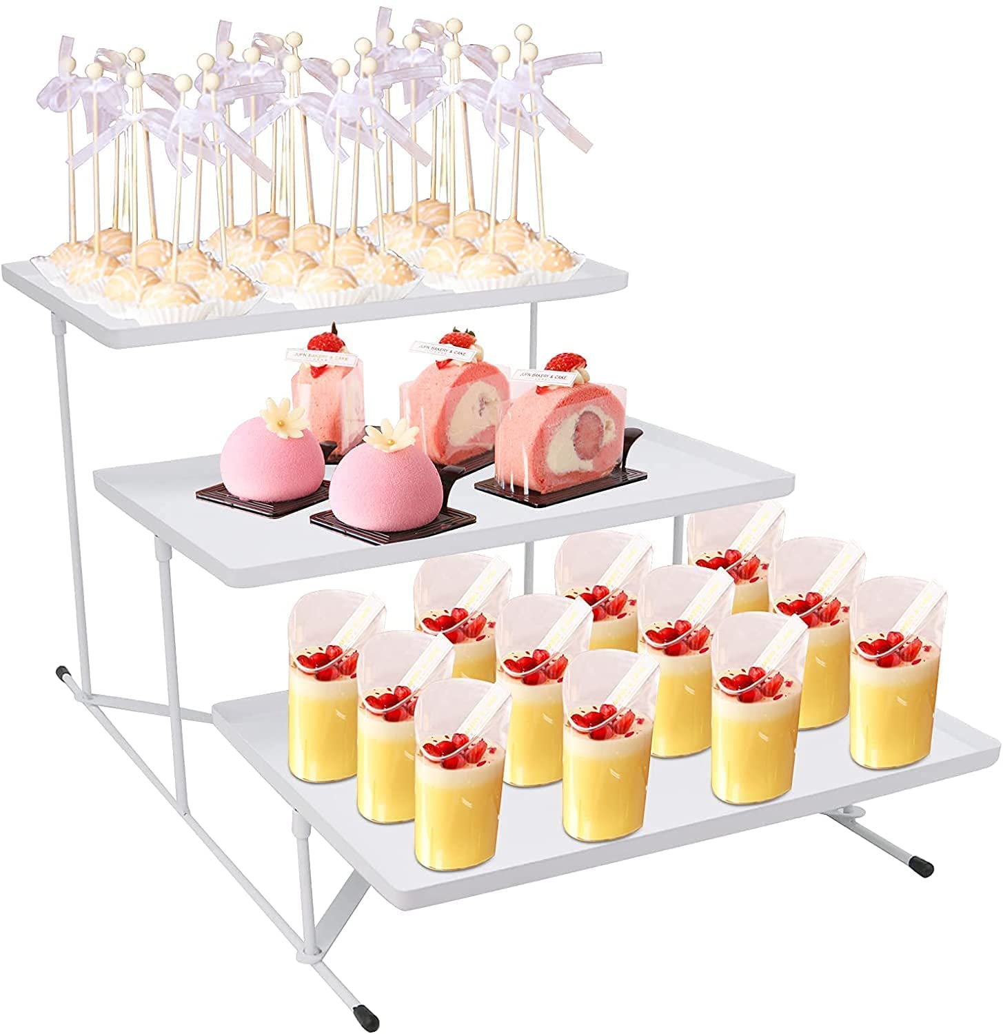 3-Tier Black Metal Rectangular Serving Plate Rack for Snacks, Desserts, Cupcakes - Indian Decor Food Display Stand for Parties, Tea Time, and Home Kitchen Organization