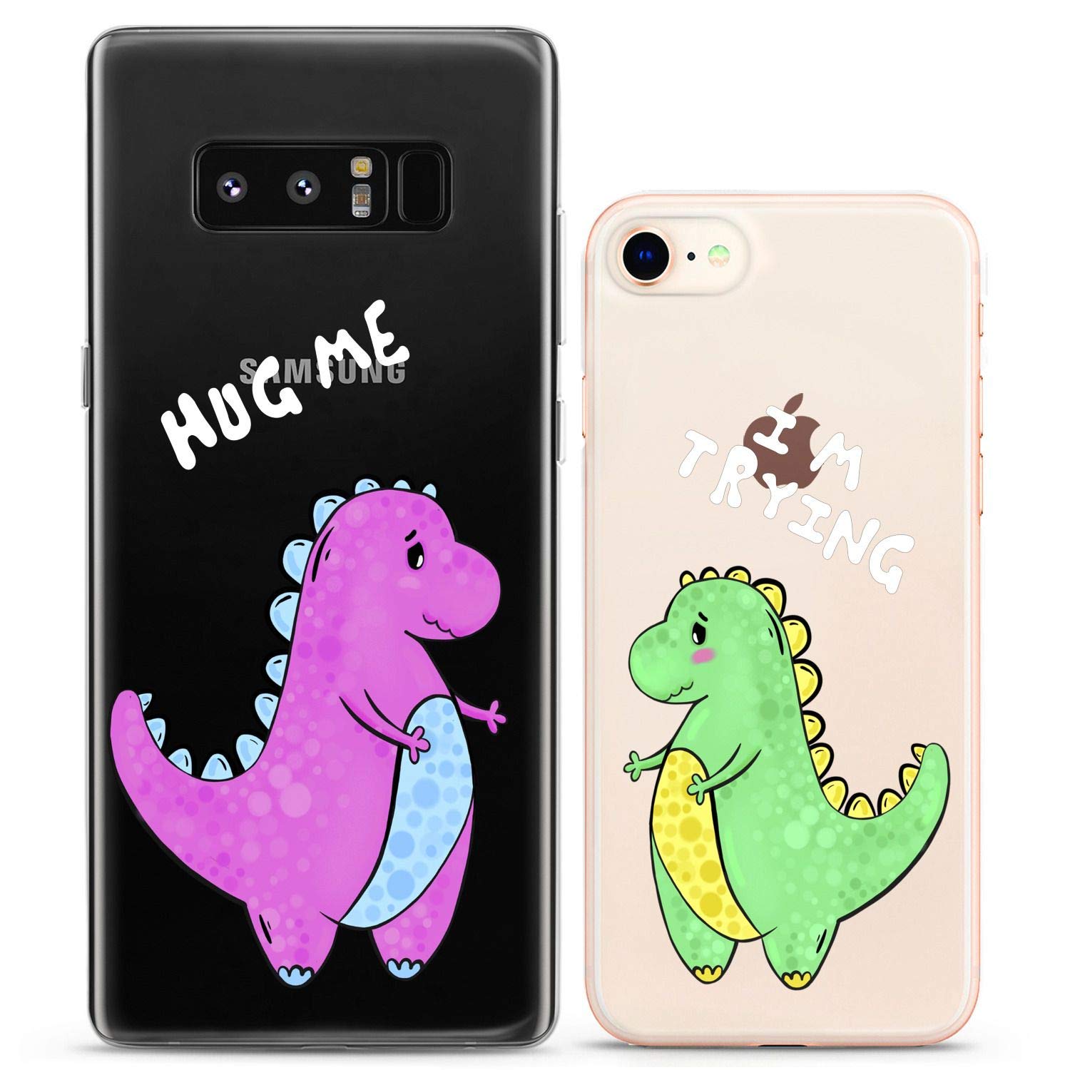 Funny Dinosaur Couple Phone Cases for iPhone 16/15/14/13/12/11 Pro Max/Mini/Xs/X/6s/8 Plus/7/Xr/10/SE/5 - Cute T-Rex Friends Slim Clear Flexible Cover - Perfect Gift for Couples, Best Friends & Dinosaur Lovers