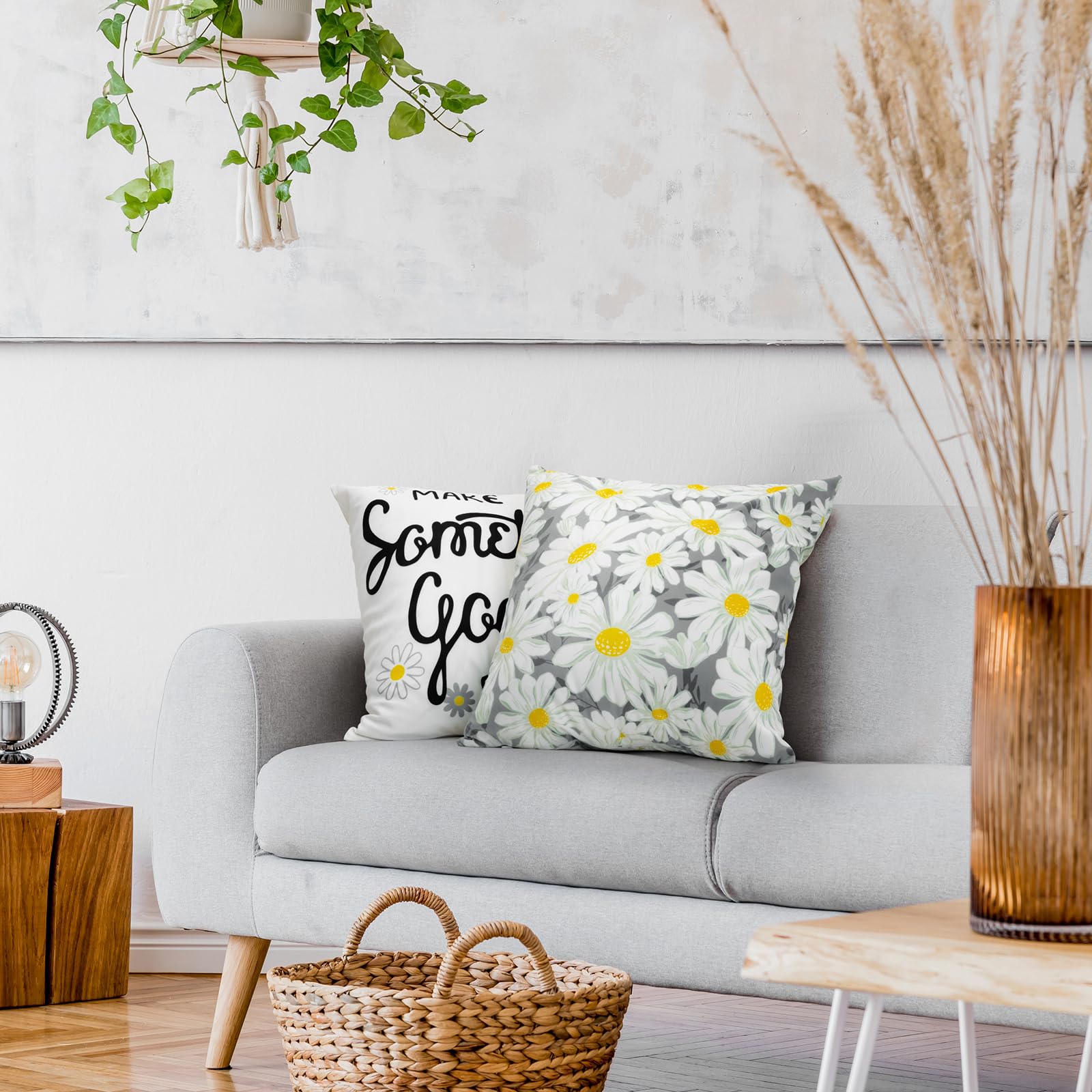 Farmhouse Decorative Throw Pillow Covers 18x18 Inch Set of 4 - Super Soft Couch Pillow Cases for Living Room, Sofa & Patio - Gray and White Boho Style Home Decor - Perfect for Cozy Reading Nook, Bedroom Accent or Outdoor Seating