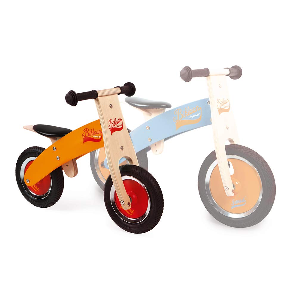 Janod Wooden Balance Bike for Toddlers - Little Bikloon First Bike in Orange & Red - Learn Balance & Independence - Ages 2+ (J03263) - Perfect for Outdoor Play, Park Rides & Early Childhood Development