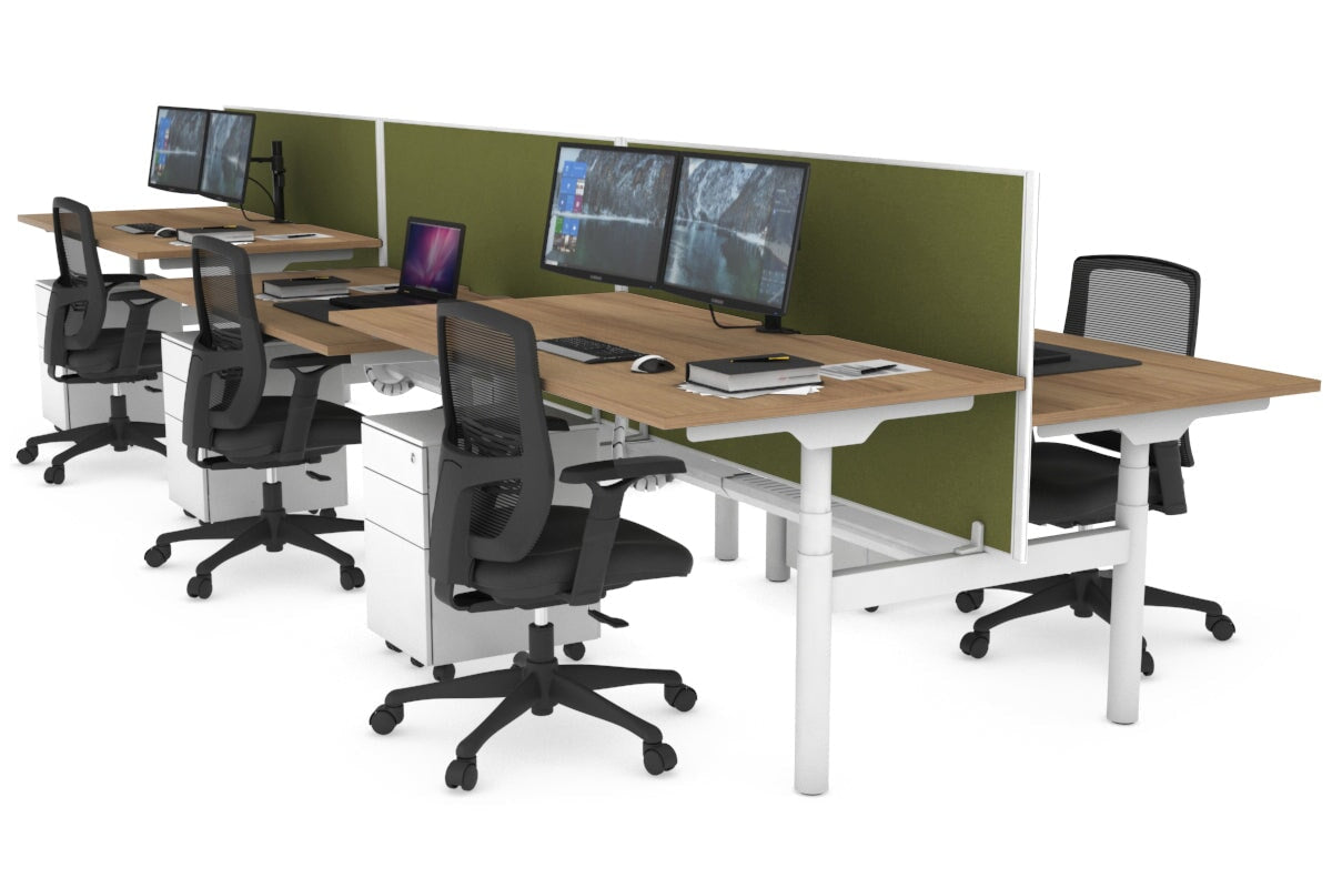 Flexi Premium Height Adjustable 6-Person H Bench Workstation - White Frame [1600L x 800W with Cable Management] - Ideal for Office, Coworking Spaces & Collaborative Work Environments