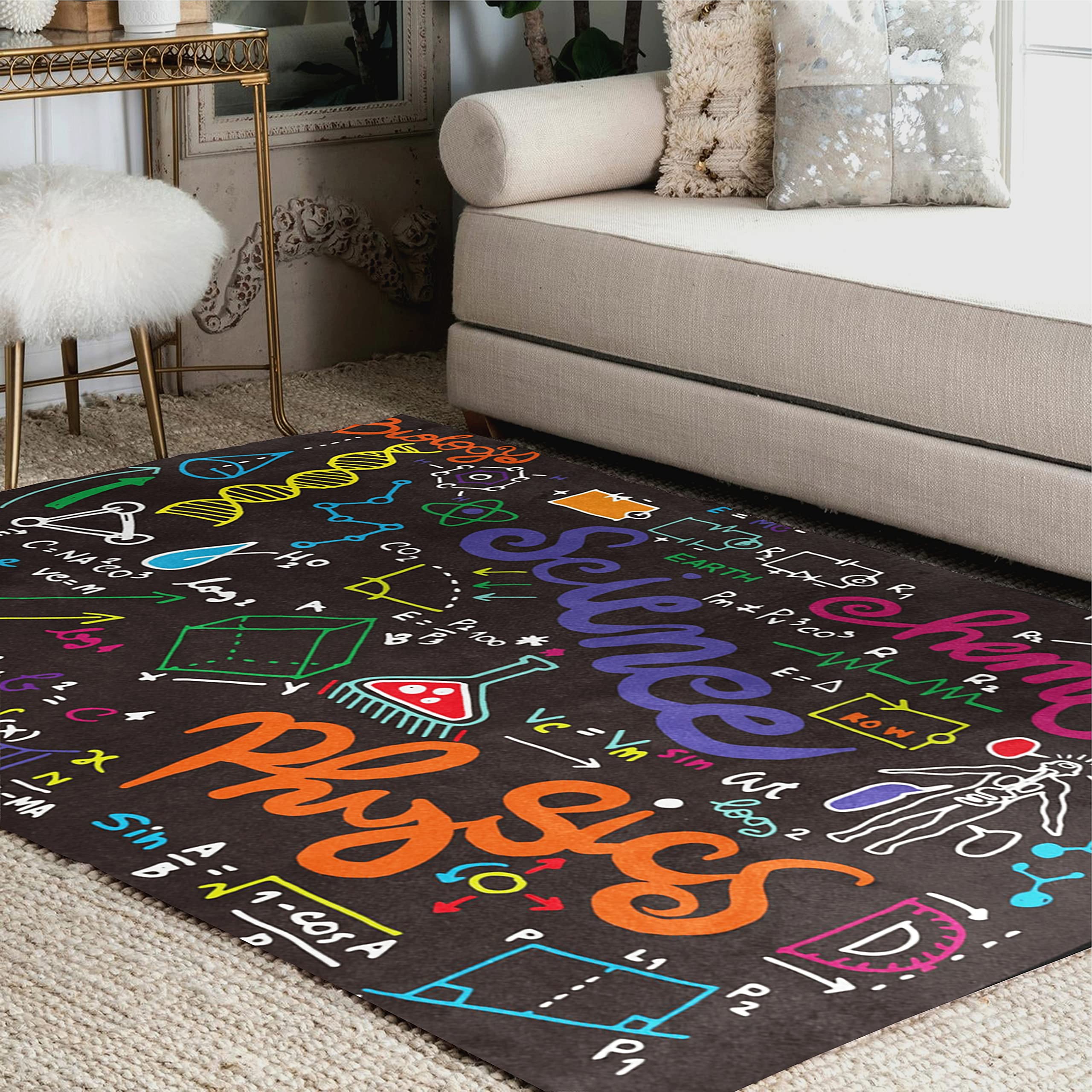 ALAZA Educational Science Chemistry Physics Formulas Area Rug - 7' x 5' Non-Slip Classroom Rug for Kids, Living Room & Bedroom Decor - Perfect for Study Rooms, Dorms and Science Enthusiasts