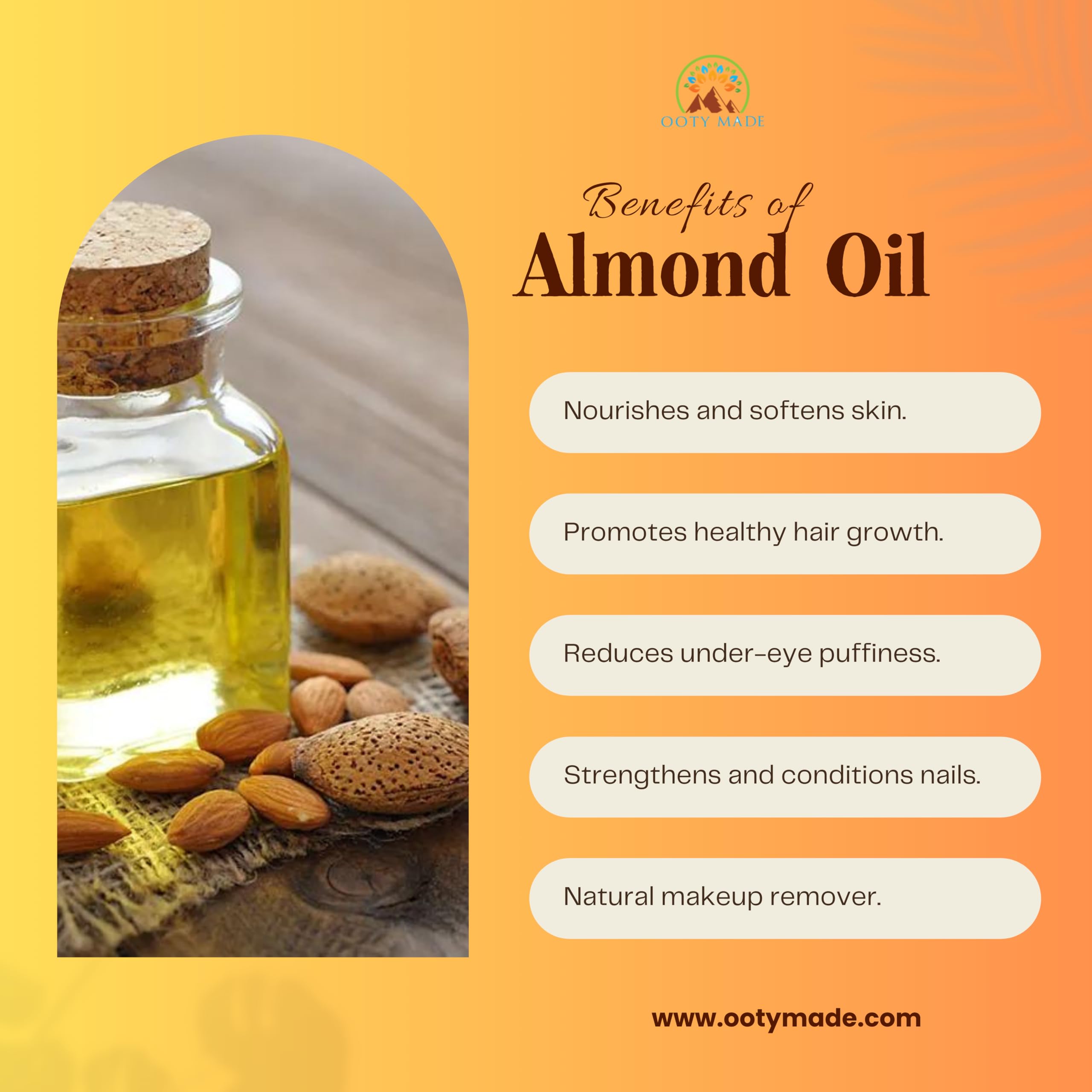 Pure Almond Oil for Hair Growth & Skin Care - 100% Natural, Cold Pressed (100ml) | Promotes Healthy Hair & Glowing Skin | Perfect for Massage, Aromatherapy & DIY Beauty Treatments