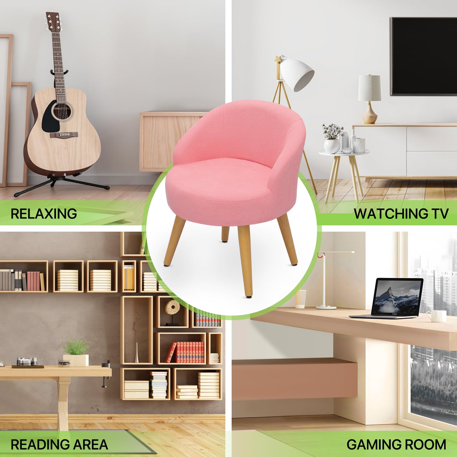Magshion Velvet Vanity Chair with Back & Wooden Legs - Pink Accent Makeup Chair for Bedroom | Cute Linen Single Chair for Dressing Table, Girls Room Decor & Home Beauty Station