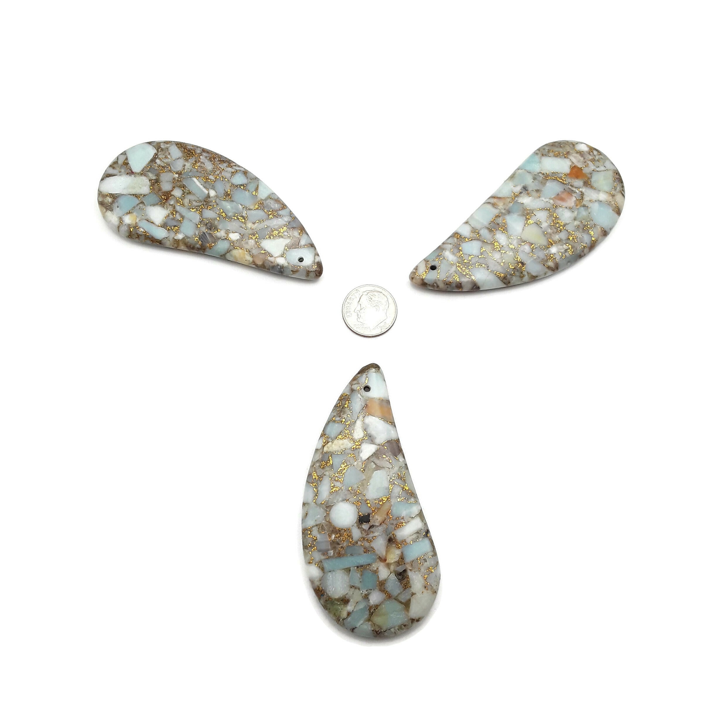 Amazonite with Gold Matrix Pendant - 35x75mm Curved Drop Shape Jewelry - Handmade Gemstone Necklace for Women - Perfect for Boho Style, Gift Giving & Spiritual Healing