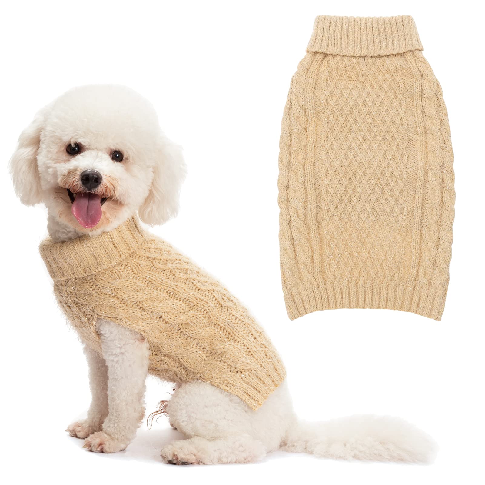 SCIROKKO Dog Sweater - Cable Knit Winter Coat for Small Dogs & Puppies - Cold Weather Wear