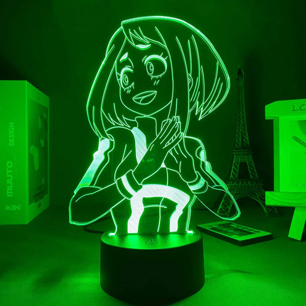 3D LED Illusion Lamp - Anime Ochako Uraraka Night Light from My Hero Academia | 7 Color Touch Table Lamp for Kids Bedroom Decor | Perfect Christmas & Birthday Gift for Boku no Hero Academia Fans | Bedside Reading Light & Anime Room Decor