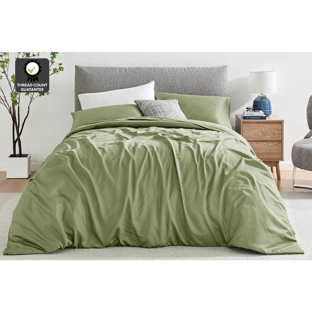 Luxury 1200 Thread Count Egyptian Cotton Quilt Cover Set - Oiled Green - King/Queen Size - Ultra Soft & Breathable Bedding for All Seasons - Perfect for Master Bedroom, Guest Room & Hotel Use
