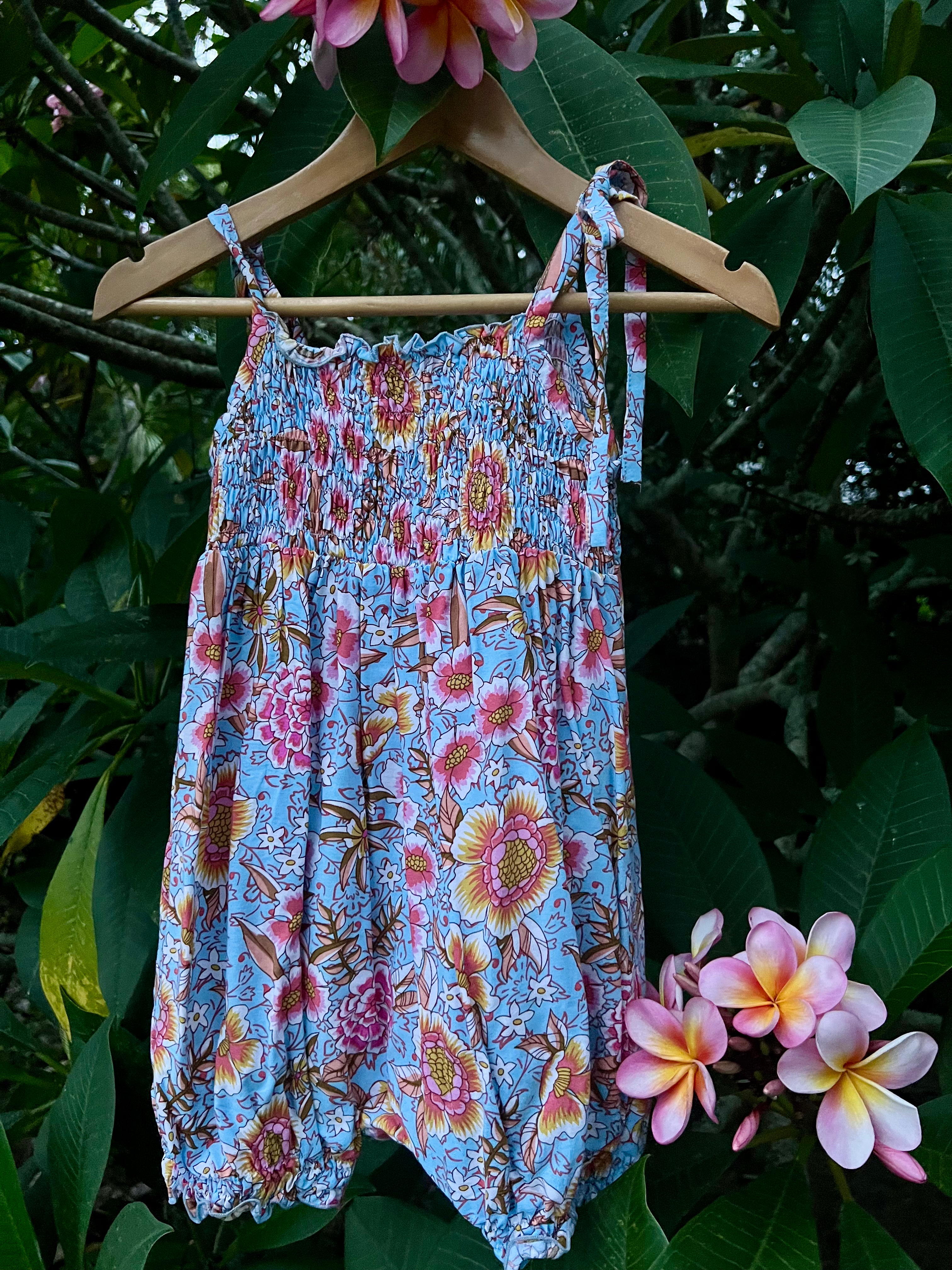 MilaMeli Chloe Jumpsuit for Women - Flowy Aqua Dreams Print Romper, Summer Beach Cover Up, Boho Chic Outfit for Vacation, Pool Party & Date Night