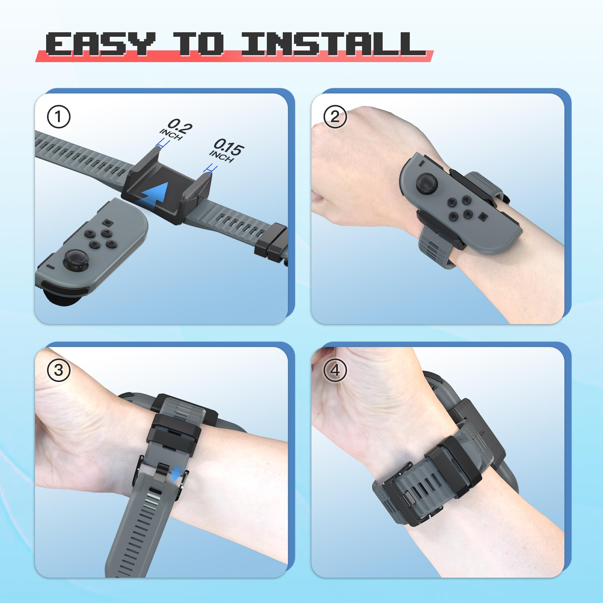 Narati Adjustable Silicone Wrist Bands for Nintendo Switch Joy Cons & OLED Model - Compatible with Just Dance 2021-2025 - 2 Pack for Adults & Kids - Perfect for Gaming, Fitness & Dance Workouts