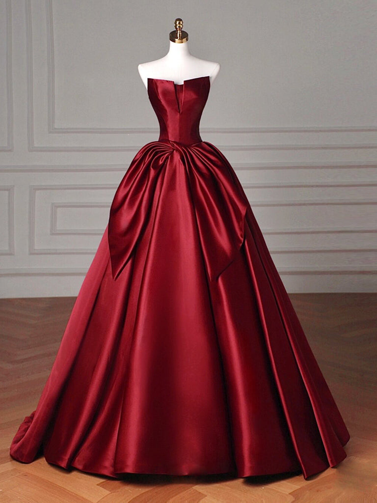 Elegant Burgundy A-Line Satin Long Prom Dress - Formal Evening Gown for Homecoming, Wedding Guest & Special Occasions