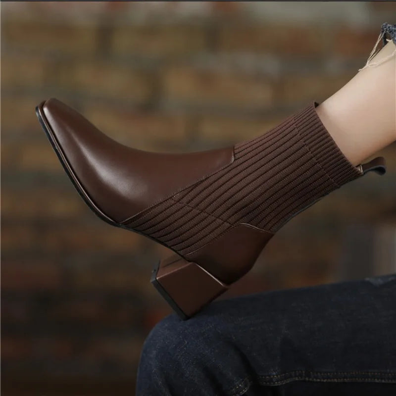 2023 Women's Fashion Knitted Ankle Boots Slip-On High Heel Shoes Size 43 - Winter & Autumn Casual Wear, Office Outfits, and Evening Parties