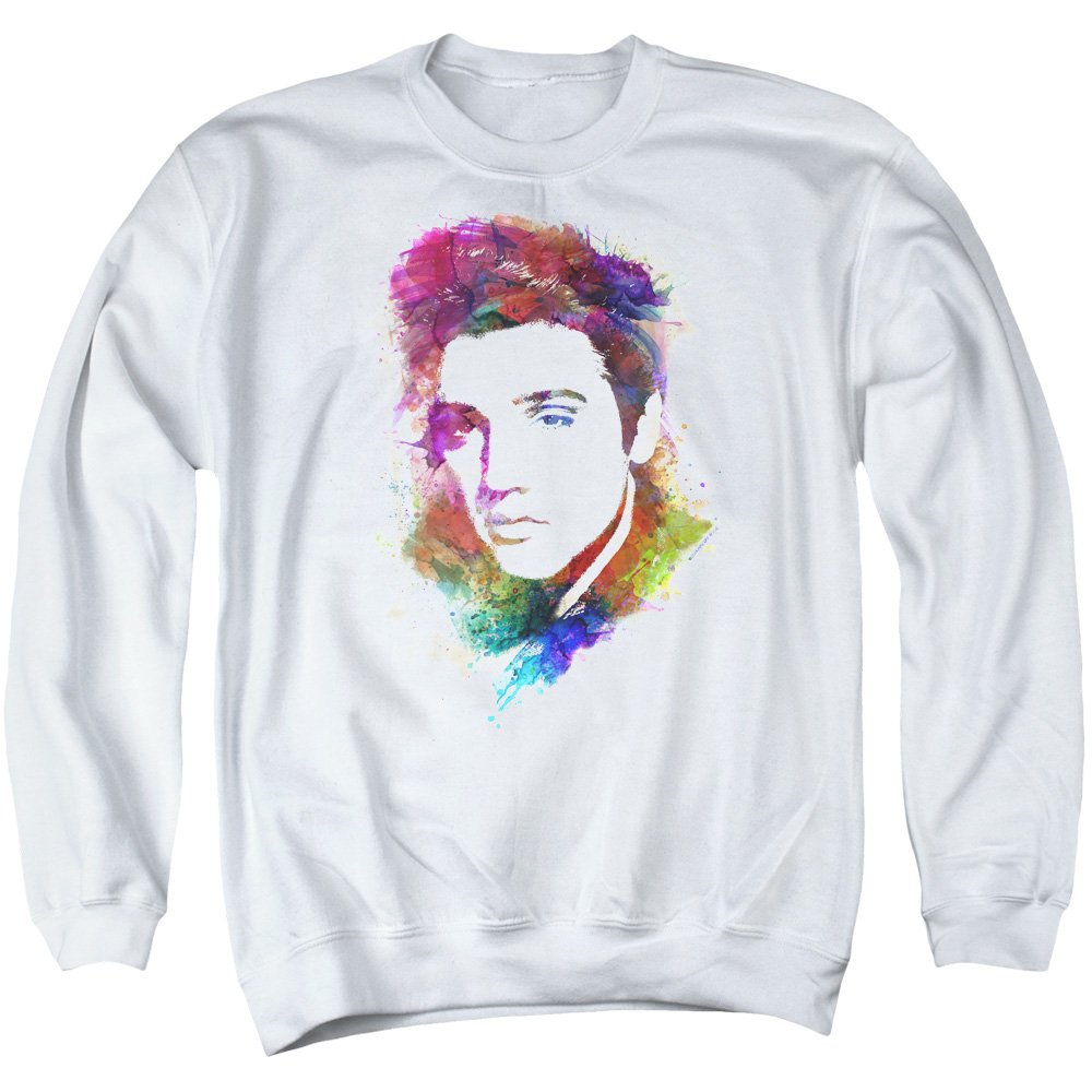Elvis Presley Watercolor King Men's Crew Neck Sweatshirt - Soft Cotton Pullover Hoodie for Casual Wear & Music Fans (White, Large) - Perfect for Concerts, Gifts & Retro Fashion
