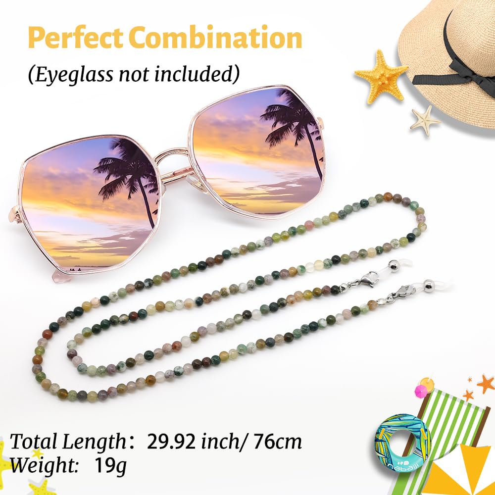 LuReen Stylish Eyeglasses Chain for Women - Natural Stone Beaded Glasses Strap & Lanyard | Fashionable Necklace-Style Eyewear Holder for Reading, Driving & Outdoor Activities