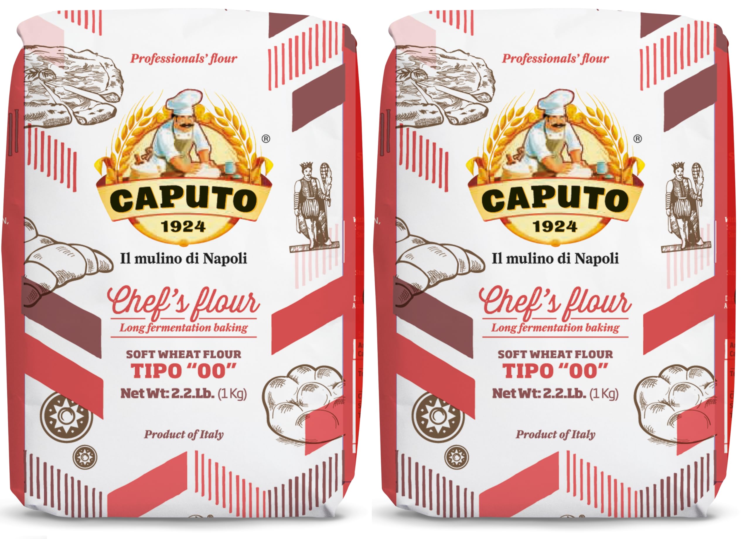 Antimo Caputo Chefs Flour 2.2 LB (Pack of 2) - Premium Italian 00 Double Zero Soft Wheat Flour for Pizza Dough, Bread & Pasta - Perfect for Homemade Italian Cooking, Baking & Restaurant Use
