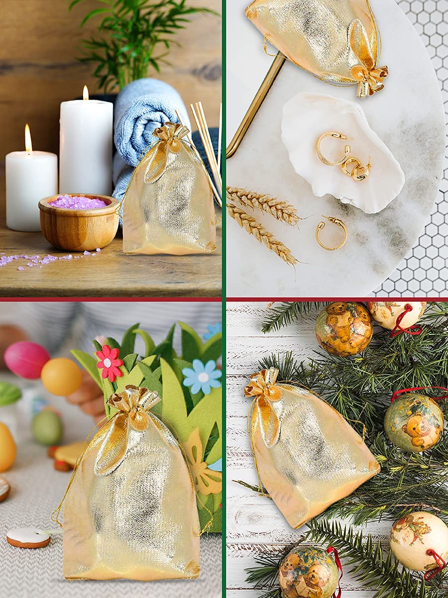 100 Pack 5x7 Inch Metallic Gold Drawstring Bags - Small Jewelry Gift Pouches for Wedding Favors, Party Supplies & Bulk Packaging | Perfect for Events, Retail Gifts & Craft Storage