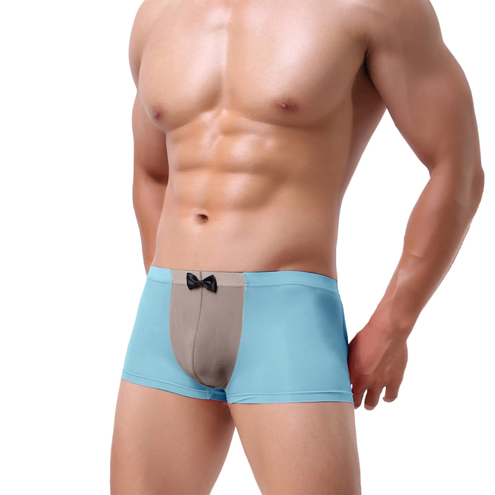 Breathable Silk Boxer Briefs for Men - Soft Icing Fabric with Bowknot Design, Mid Waist Comfort Underwear - Perfect for Daily Wear, Workout & Sleep