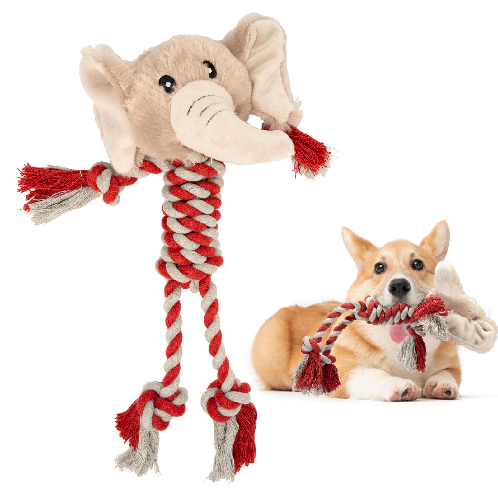 JMZDS&JL Durable Dog Toys for Puppies & Small-Medium Dogs - Elephant Plush Tug Rope Chew Toy for Teething, Training & Playtime | Indoor & Outdoor Pet Entertainment
