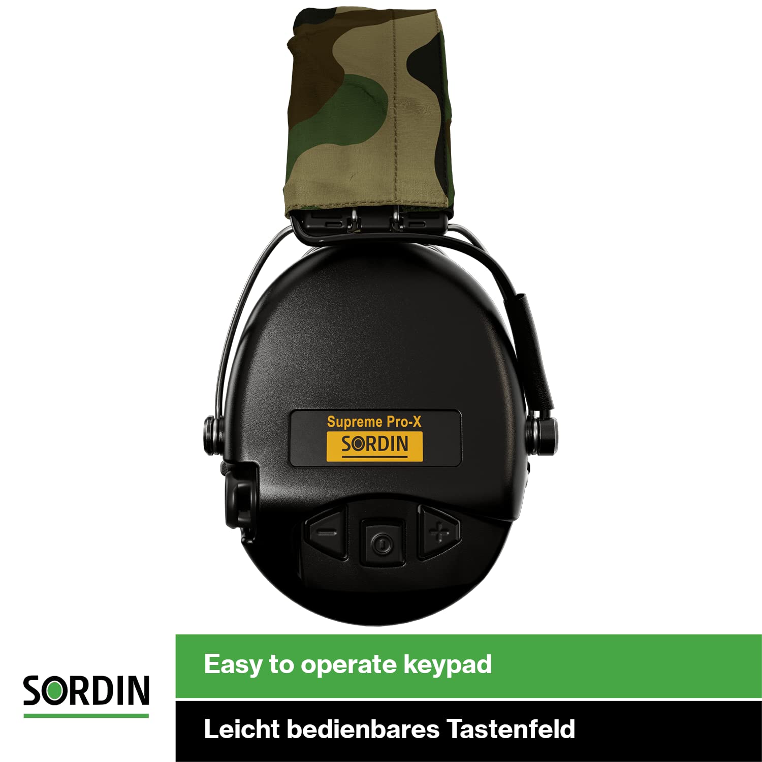 Sordin Supreme Pro-X Electronic Earmuffs with Camo Headband & Gel Pads - Active Noise Cancelling Hearing Protection for Shooting, Hunting & Construction Work