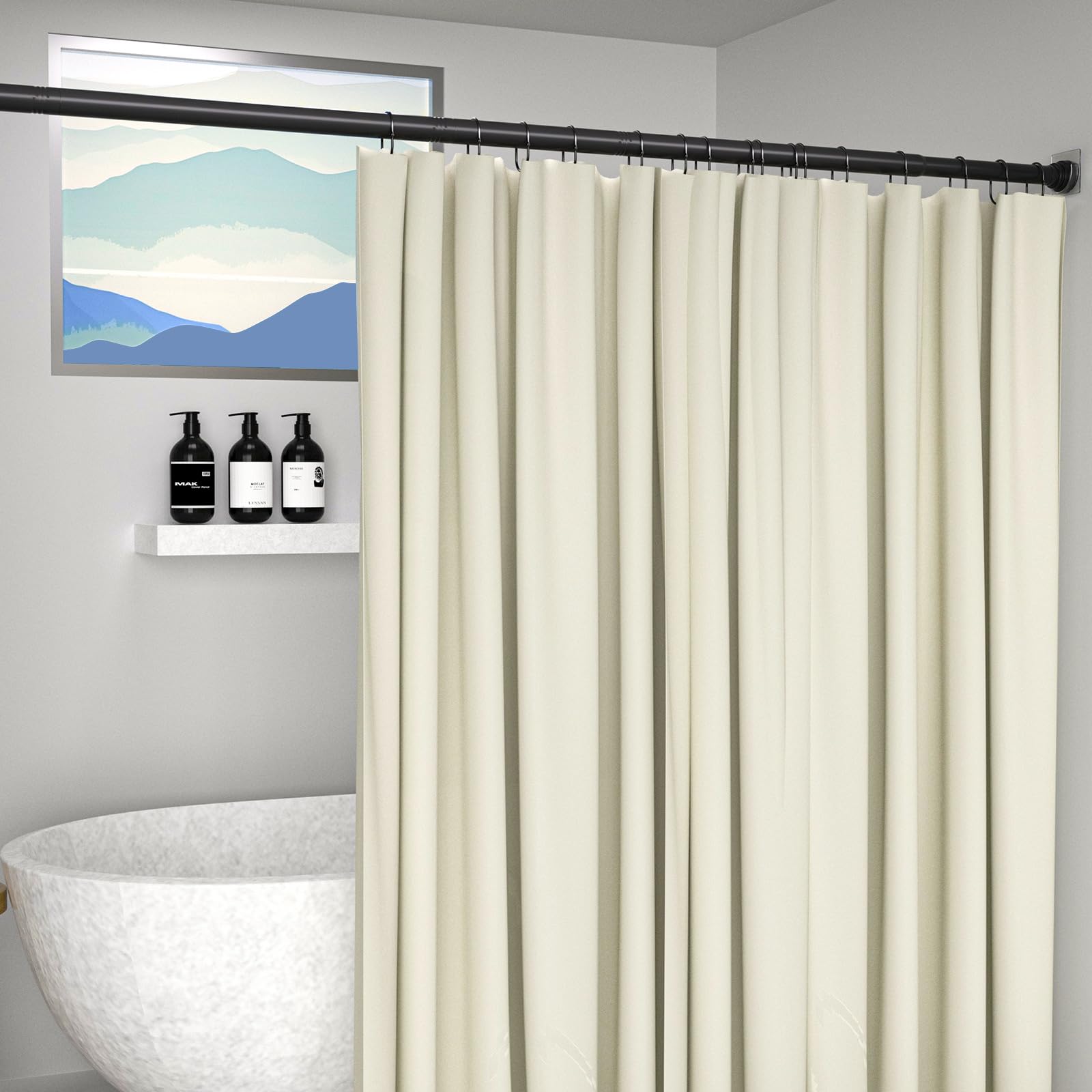 Goowin Black Shower Curtain Rod 24-34 Inch - No Drill Rustproof Tension Rod for Bathroom, Window, Room Divider & Closet - Perfect for Small Spaces, Apartments & Dorm Rooms