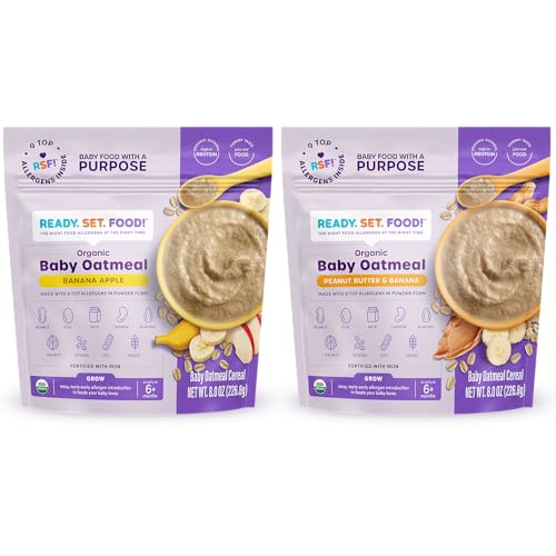 Organic Baby Oatmeal Cereal with Banana Apple & Peanut Butter Flavor (2 Pack - 15 Servings Each) | Early Allergen Introduction Food | Ideal for First Foods, Weaning & Baby-Led Feeding