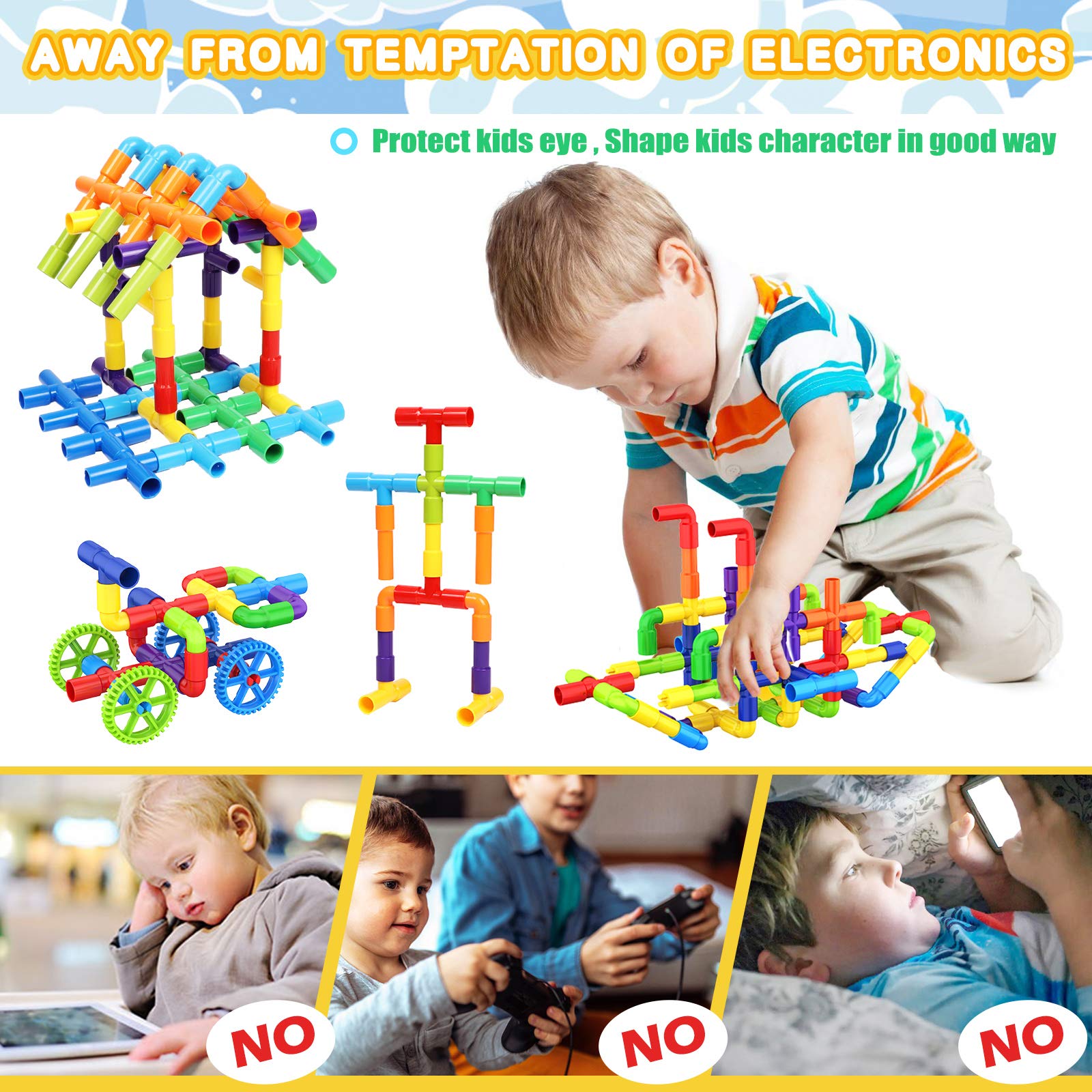 STEM Educational Building Toys for Kids Ages 3+ - 175 Piece Pipe Tube Construction Set with Interlocking Locks & Baseplate | Creative Learning Toys for Toddlers, Boys & Girls | Perfect for Classroom STEM Activities, Birthday Gifts & Early Childhood Development