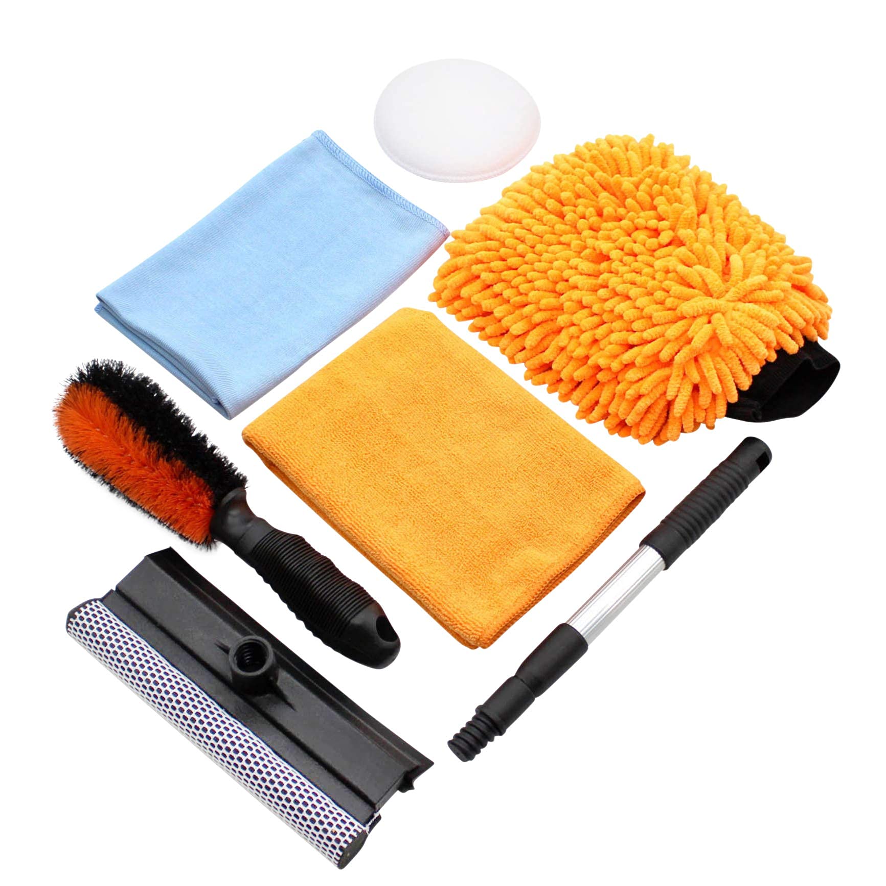 SCRUBIT Premium Car Cleaning Kit with 2 Microfiber Sponges - Includes Window Squeegee, Wheel Brush, Wash Mitt & Microfiber Cloth - Complete Auto Detailing Set for Car Washing, Interior & Exterior Cleaning - Perfect for Home, Garage & Professional Use