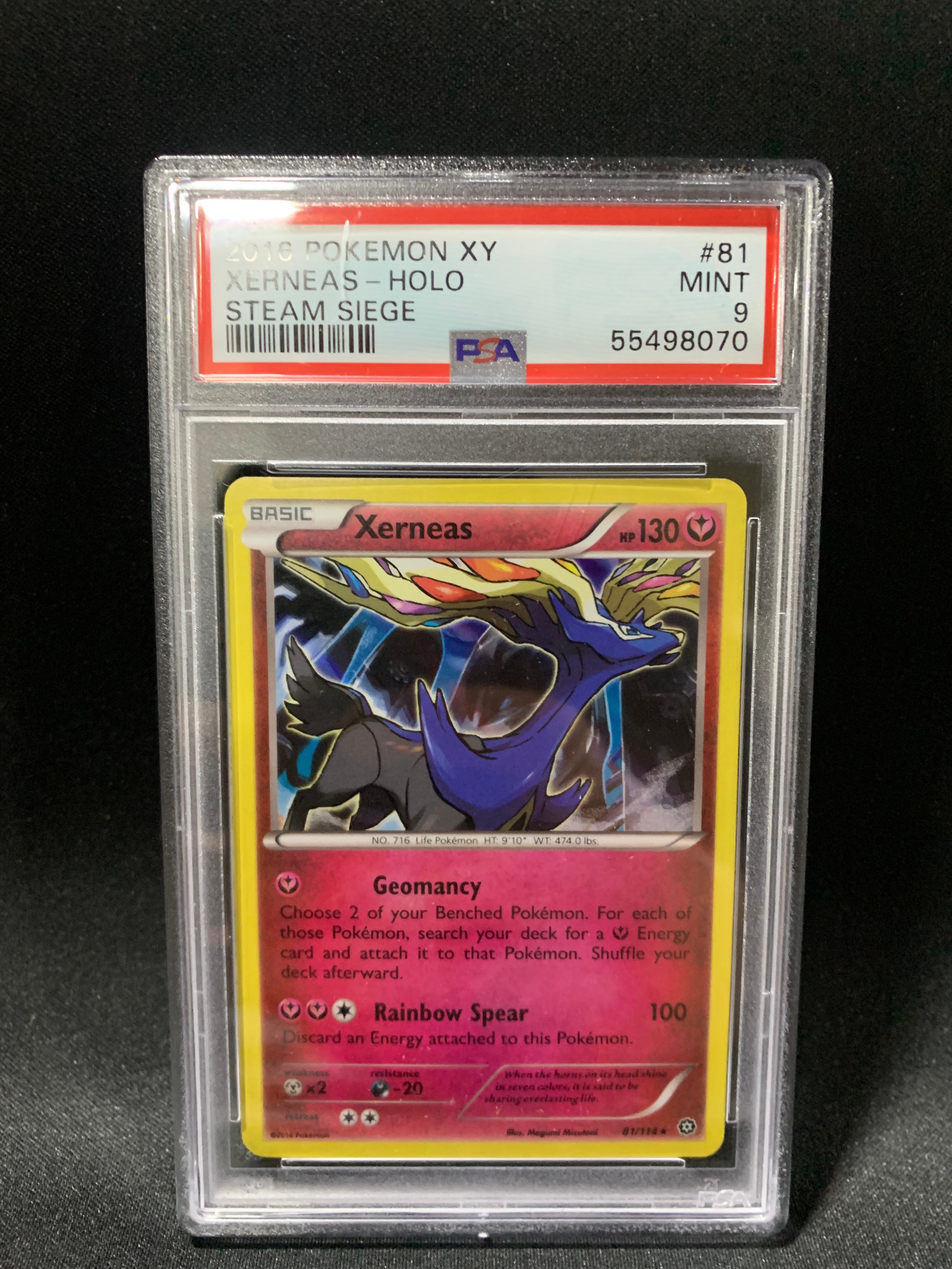 2016 Pokemon XY Steam Siege Xerneas Holo #81 PSA Mint 9 - Rare Trading Card for Collectors & Battles