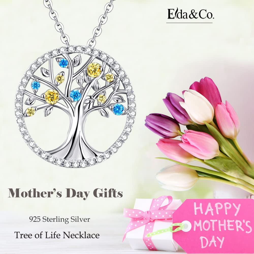 Tree of Life Necklace for Women - Sterling Silver Birthstone Jewelry with Aquamarine, Emerald & More - Perfect Birthday Gift for Wife, Mom, Sister - March & April Birthstones - Ideal for Weddings, Anniversaries & Special Occasions