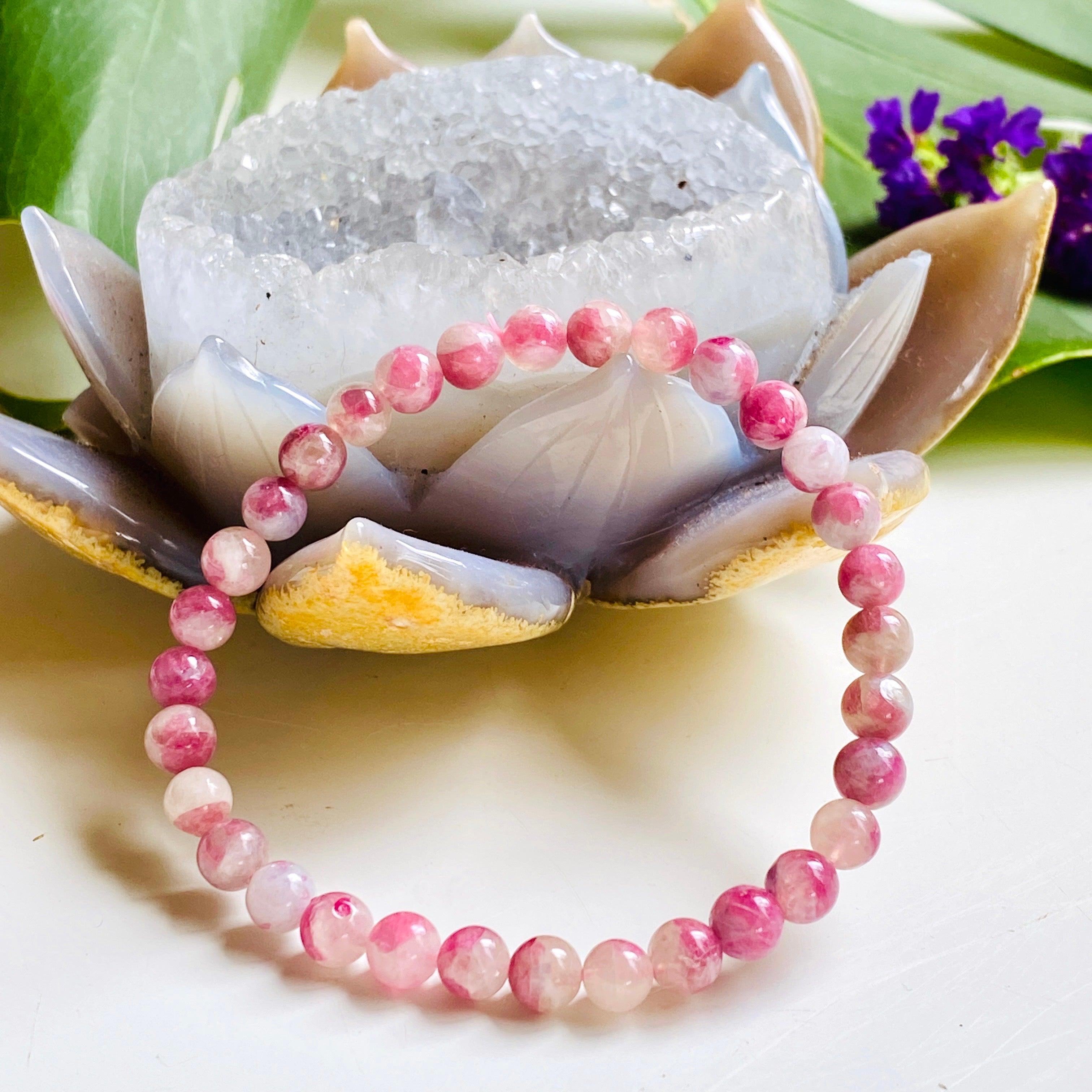 Pegmatite Unicorn Stone Bracelet with Pink Tourmaline, Lepidolite & Quartz - Healing Crystal Jewelry for Stress Relief & Positive Energy - Perfect for Meditation, Yoga & Spiritual Gifts