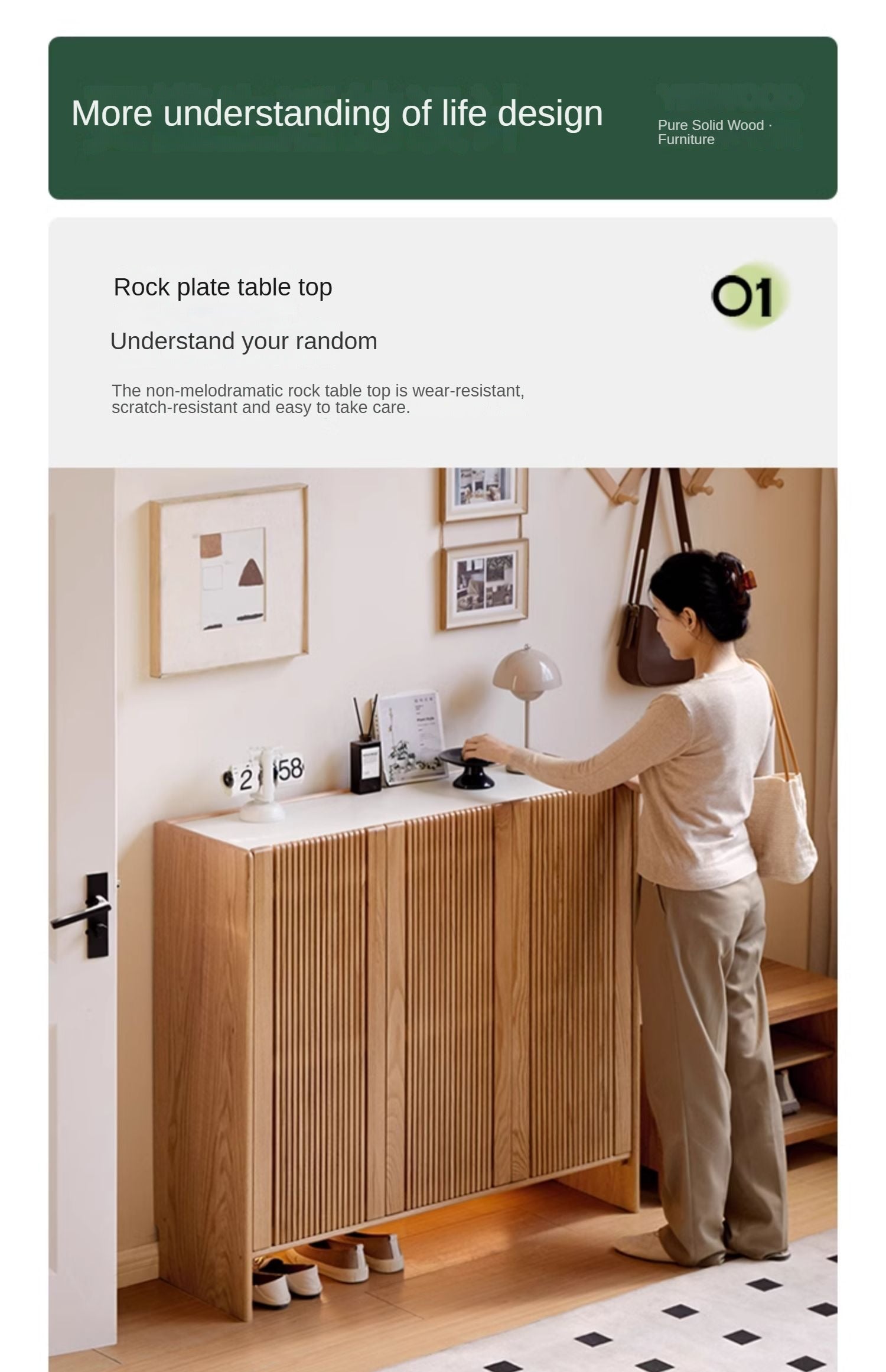 Solid Oak Wood Modern Minimalist Shoe Cabinet with Rock Plate - Perfect for Entryway, Living Room, and Bedroom Storage Organization