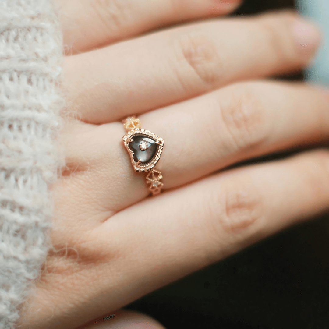 14K Gold Plated Vintage Heart Paua Shell Ring for Women - Elegant Bohemian Jewelry Gift for Valentine's Day, Anniversary & Special Occasions | TB1286