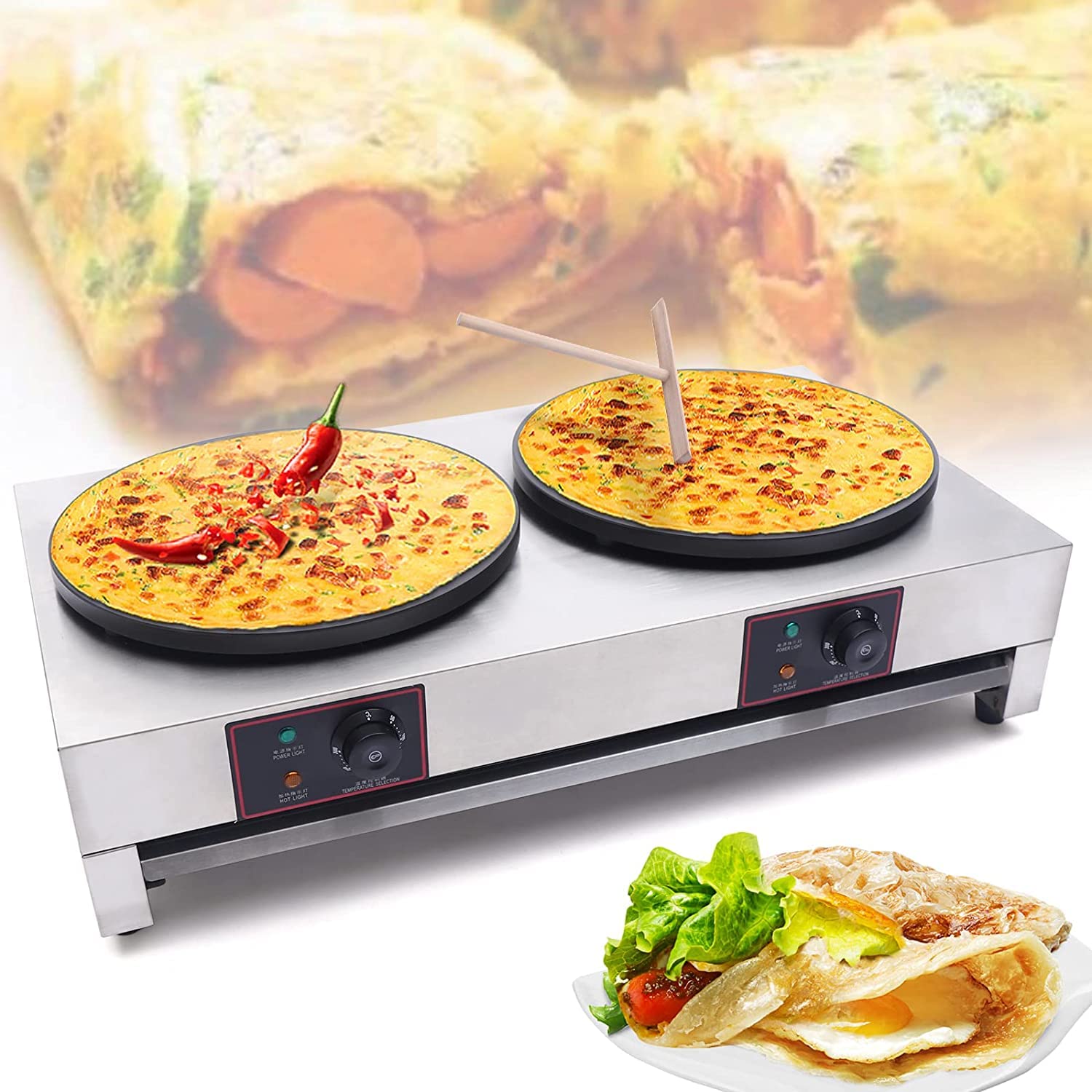 33'' Commercial Electric 3400W Crepe Maker Machine - Adjustable Temperature Stainless Steel Pancake Maker with Non-Stick Surface - Perfect for Home Bakeries, Restaurants & Breakfast Cafes - Ideal for Making Crepes, Pancakes & Flatbreads on Countertop Griddle