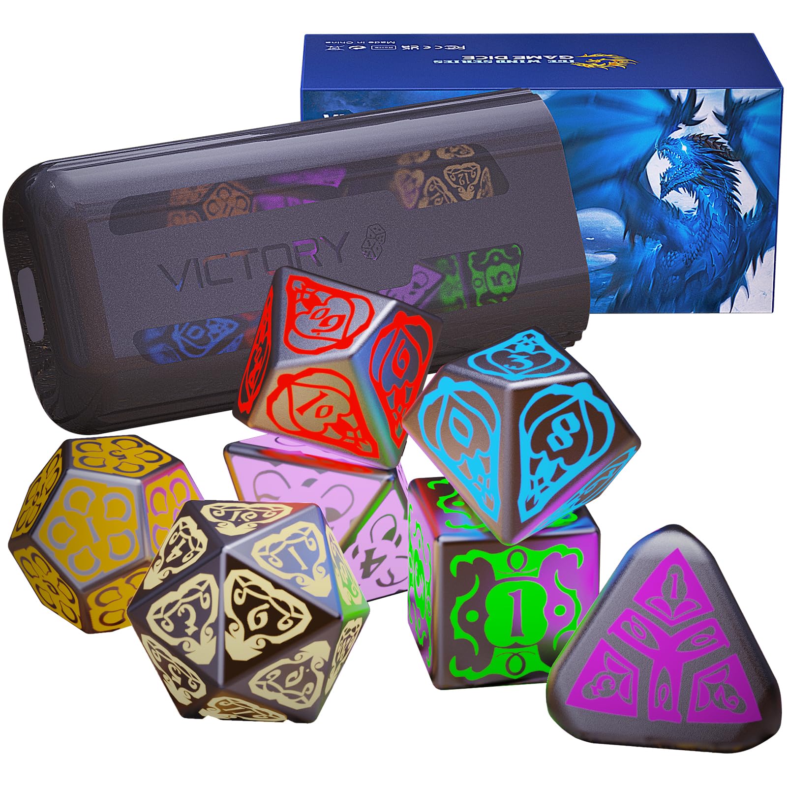 Wireless Charging DND Dice Set with Charging Box - 7PCS Glowing LED Polyhedral Dice (D4 D6 D8 D10 D% D12 D20) for RPG, MTG & Tabletop Games - Perfect for Dungeons & Dragons Night, Board Game Parties & Gift Giving