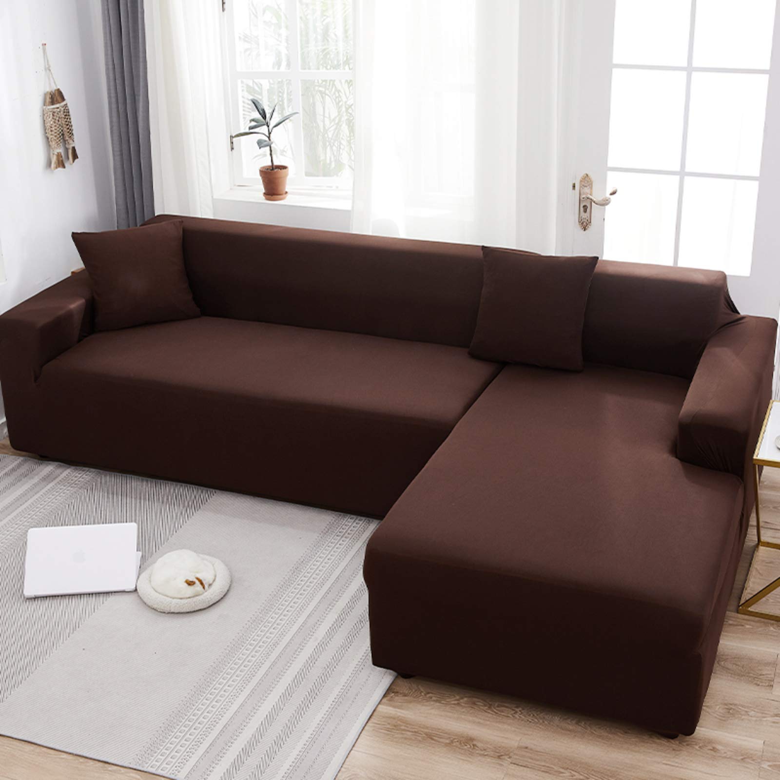 Stain-Resistant Solid Color Sofa Slipcover with Elastic Bottom - Multi-Size Stretchable Couch Cover for Sectional Sofas (Fits 3-Seater 74-90