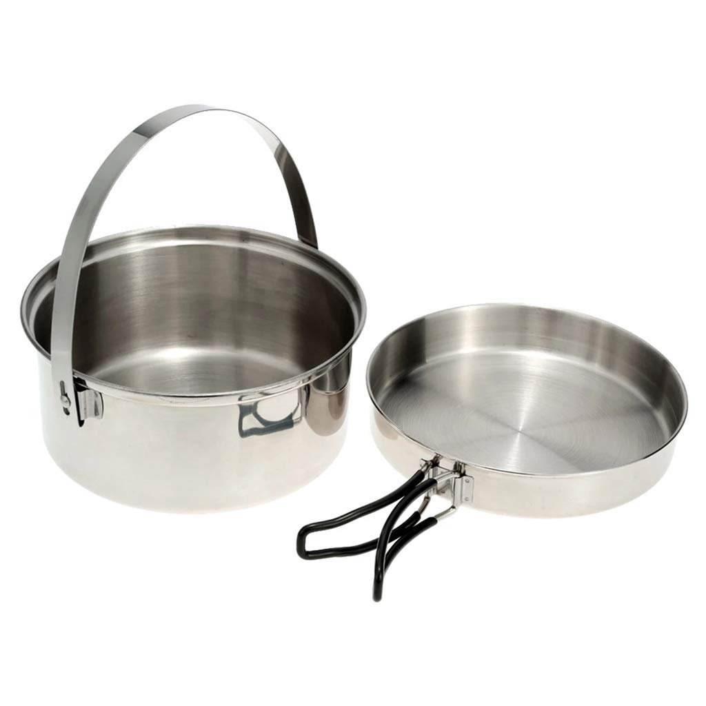 2pcs Stainless Steel Camping Cookware Mess Kit - Lightweight Camping Pot & Outdoor Frypan for Backpacking, Hiking, Picnics | Perfect for Outdoor Cooking, Survival Gear & Camping Essentials